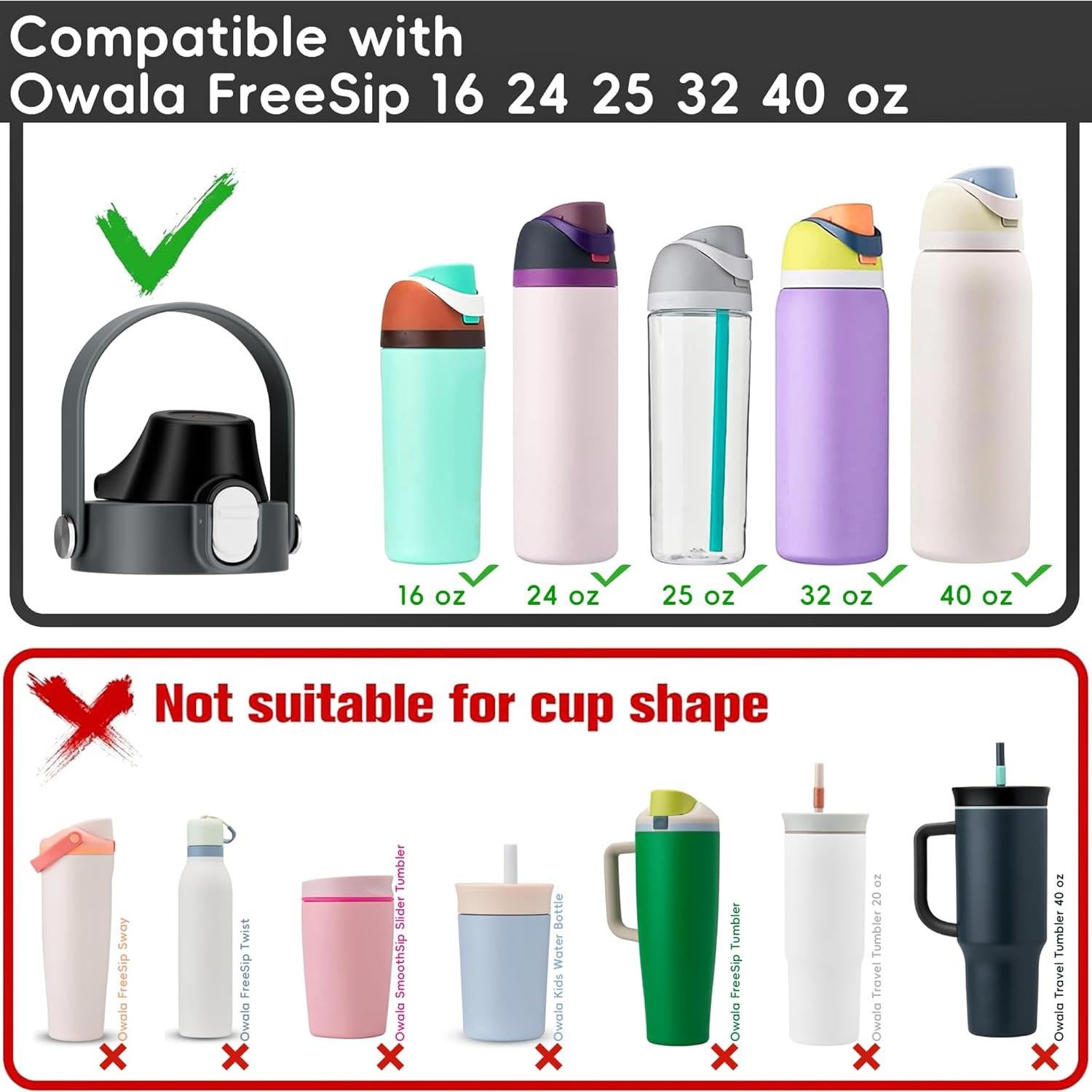 Tapa de Reemplazo Owala Freesip 2 en 1 Gris-Negro 0.47L a 1.18L