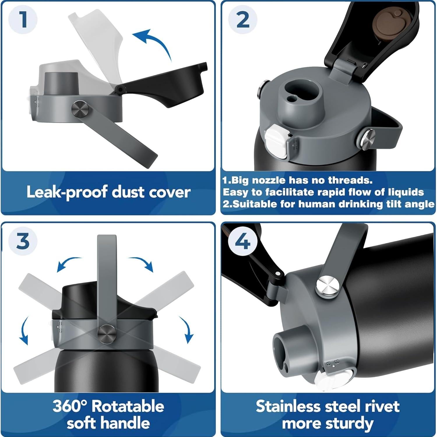 Tapa de Reemplazo Owala Freesip 2 en 1 Gris-Negro 0.47L a 1.18L
