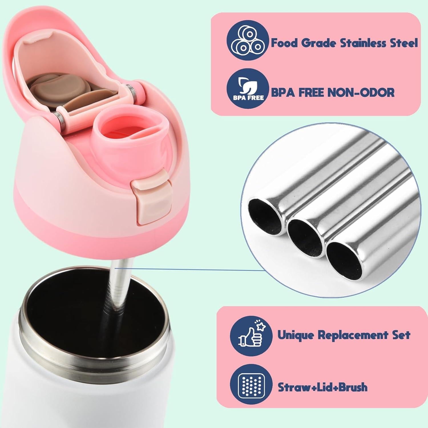 Tapa de Reemplazo Owala Freesip Rosa con Popote y Cepillos