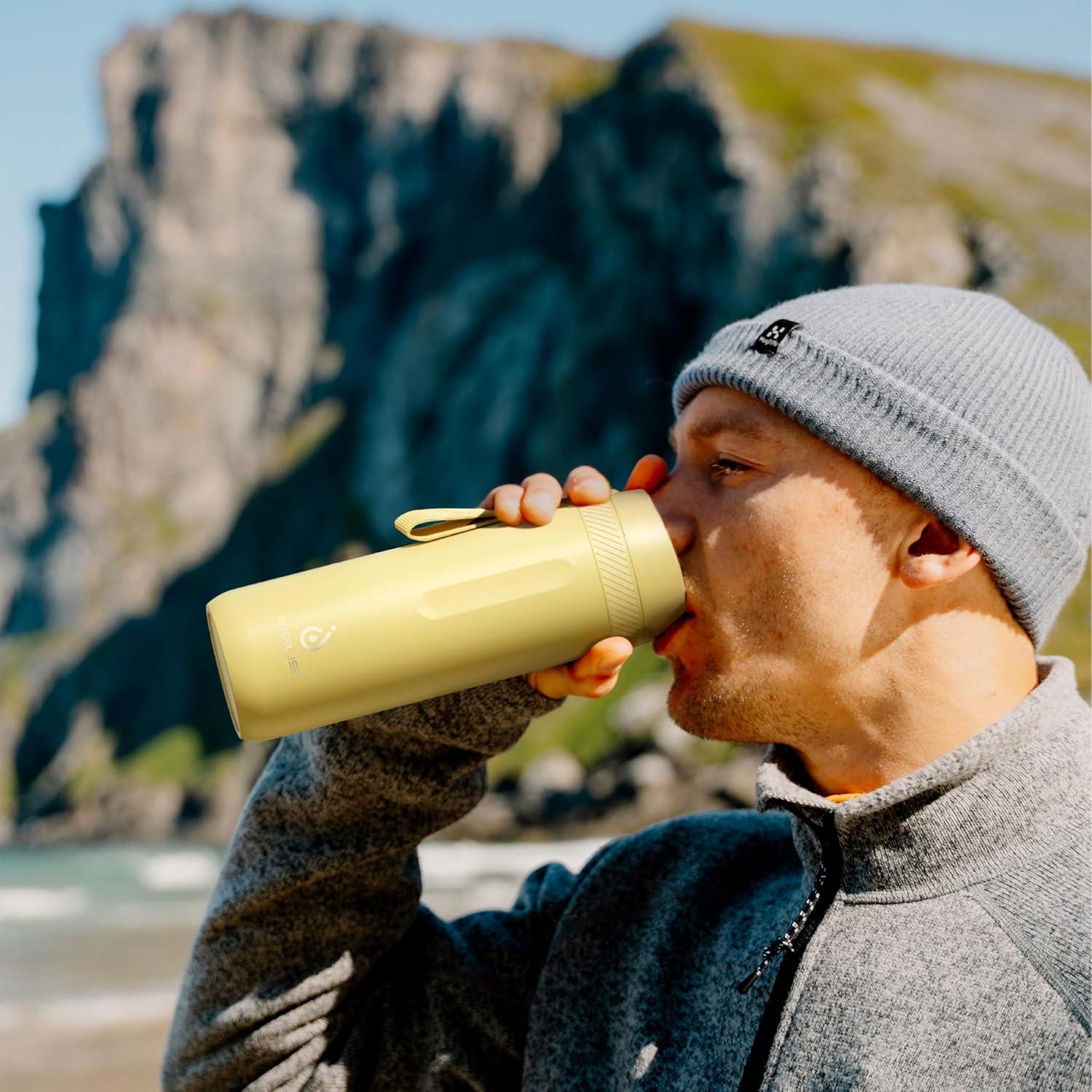 Botella de Agua Aislada IDEUS 500 ml Amarillo Claro Tapa de Tornillo