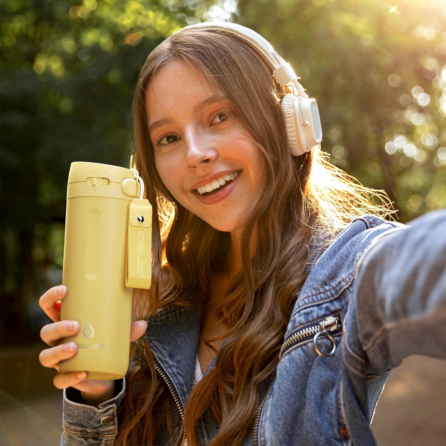 Botella de Agua Aislada IDEUS 500 ml Amarillo Claro Tapa de Tornillo
