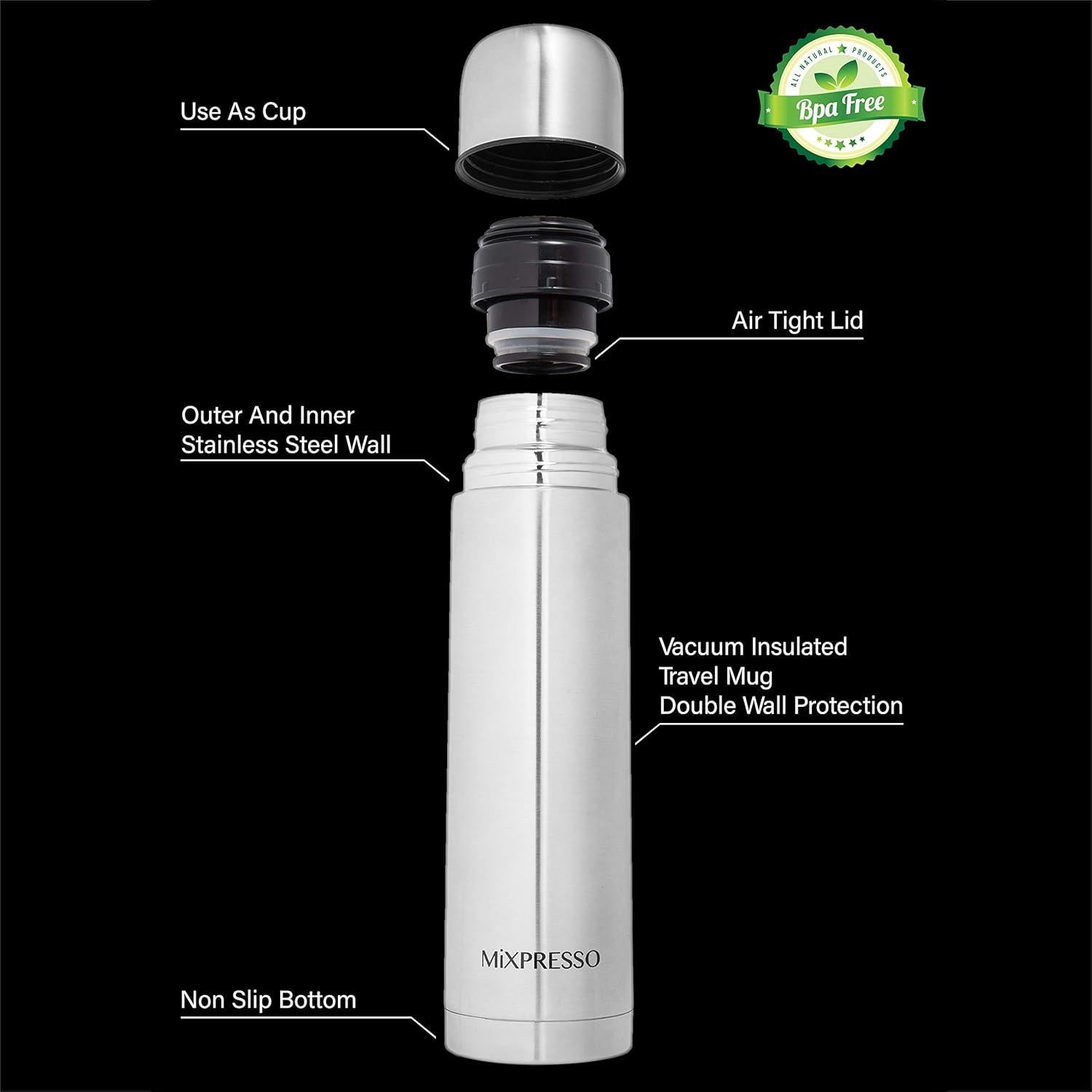 Botella Térmica Mixpresso 0.5L Acero Inoxidable con Taza