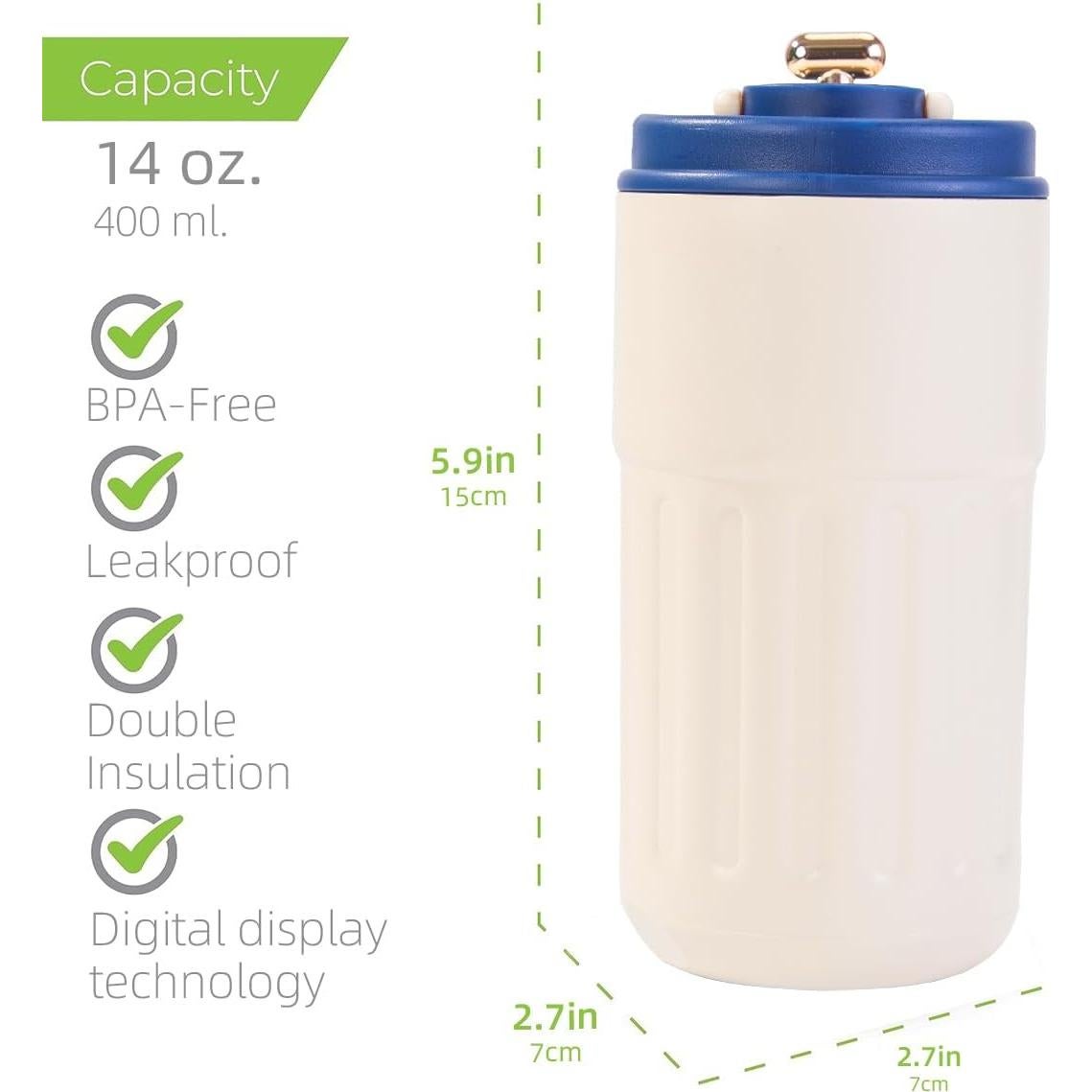 Taza de viaje ZMHQLPDZ 15oz acero inoxidable aislada