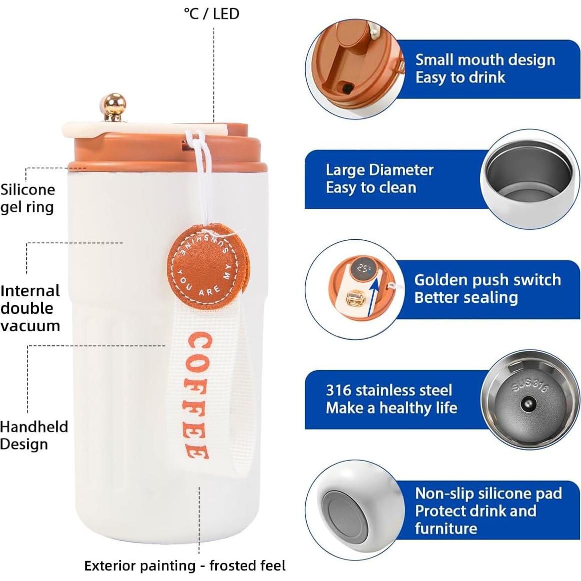 Taza de viaje ZMHQLPDZ 15oz acero inoxidable aislada