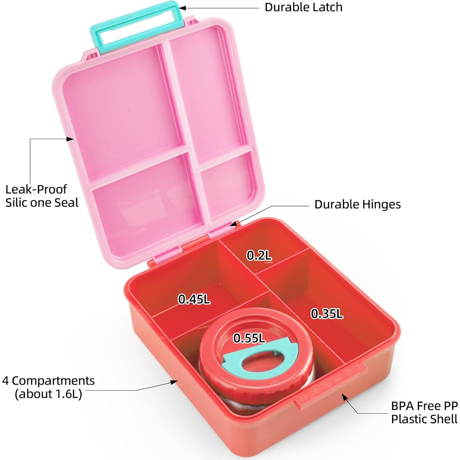 Caja de Almuerzo Bento ACOTUM Vermellón 4 Compartimentos 227g