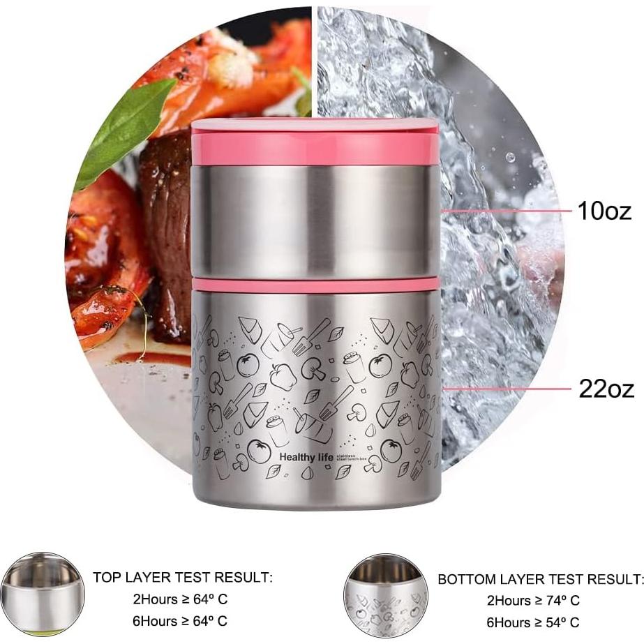 Caja Térmica Aislada Lille Home 907ml Rosa 2 Niveles