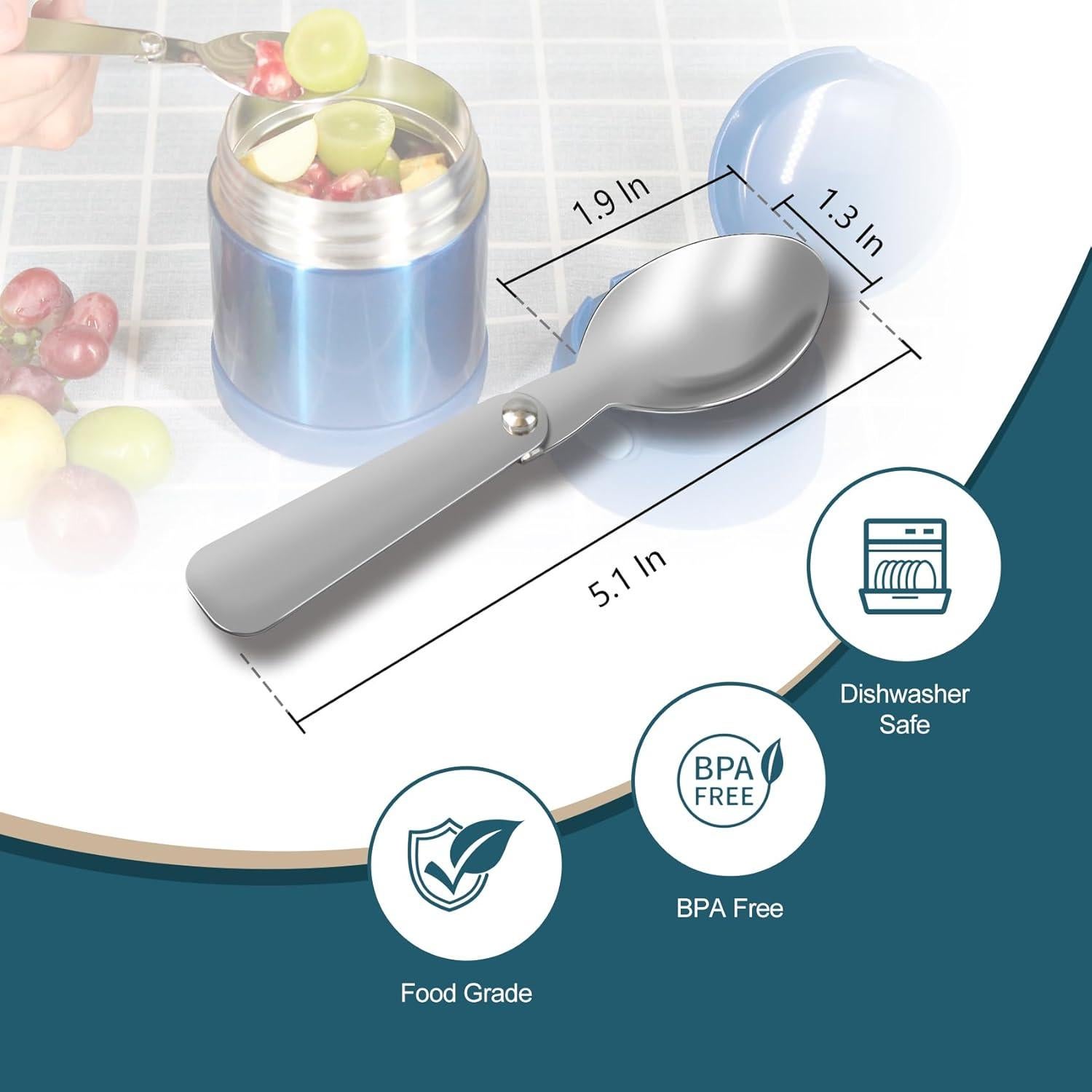 Cuchara de Reemplazo KLOWOAH para Tarro Thermos Funtainer 10oz - Acero Inoxidable (2 unidades)