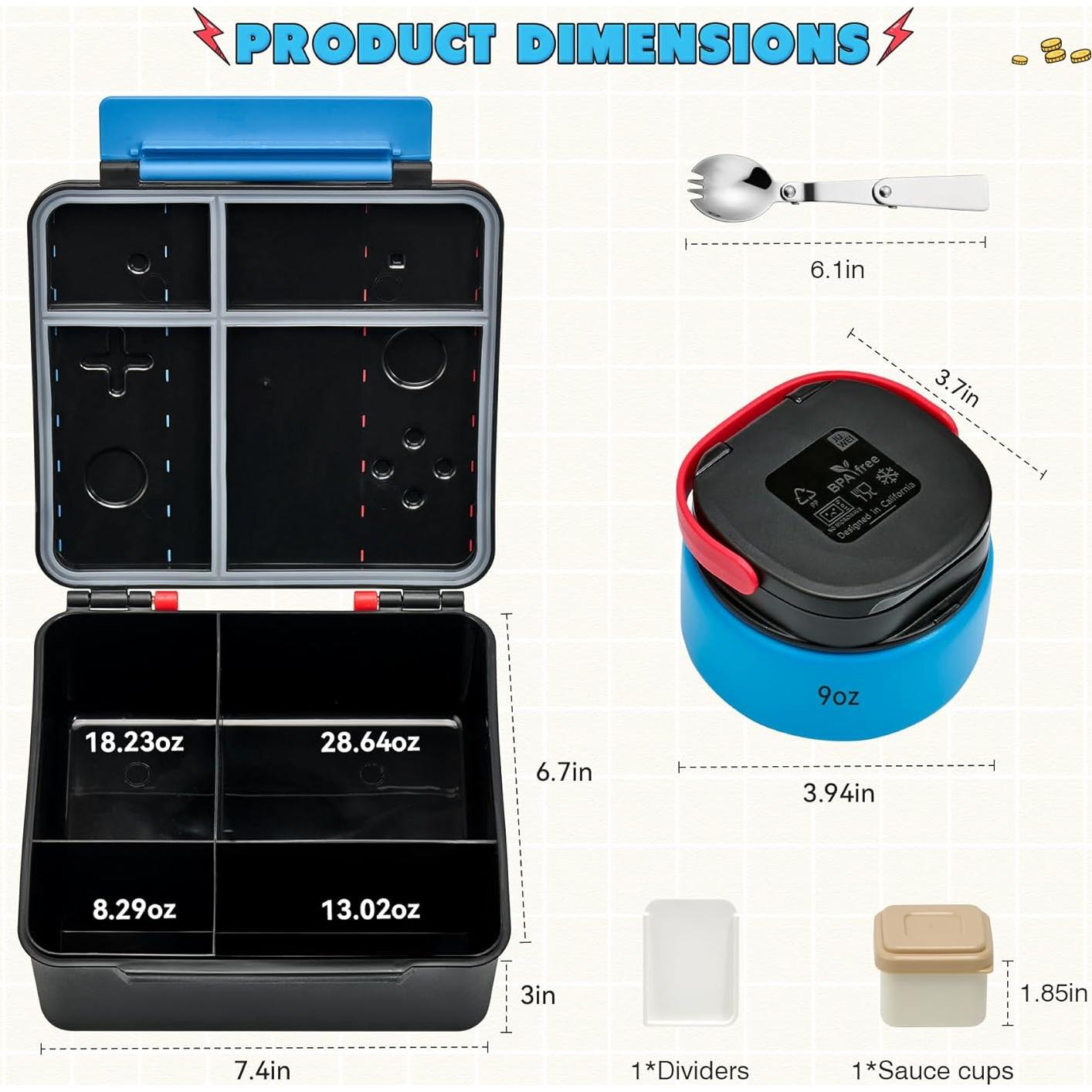 Caja Bento FAJSL para Niños con Termo 283g, Cuchara y Salsa