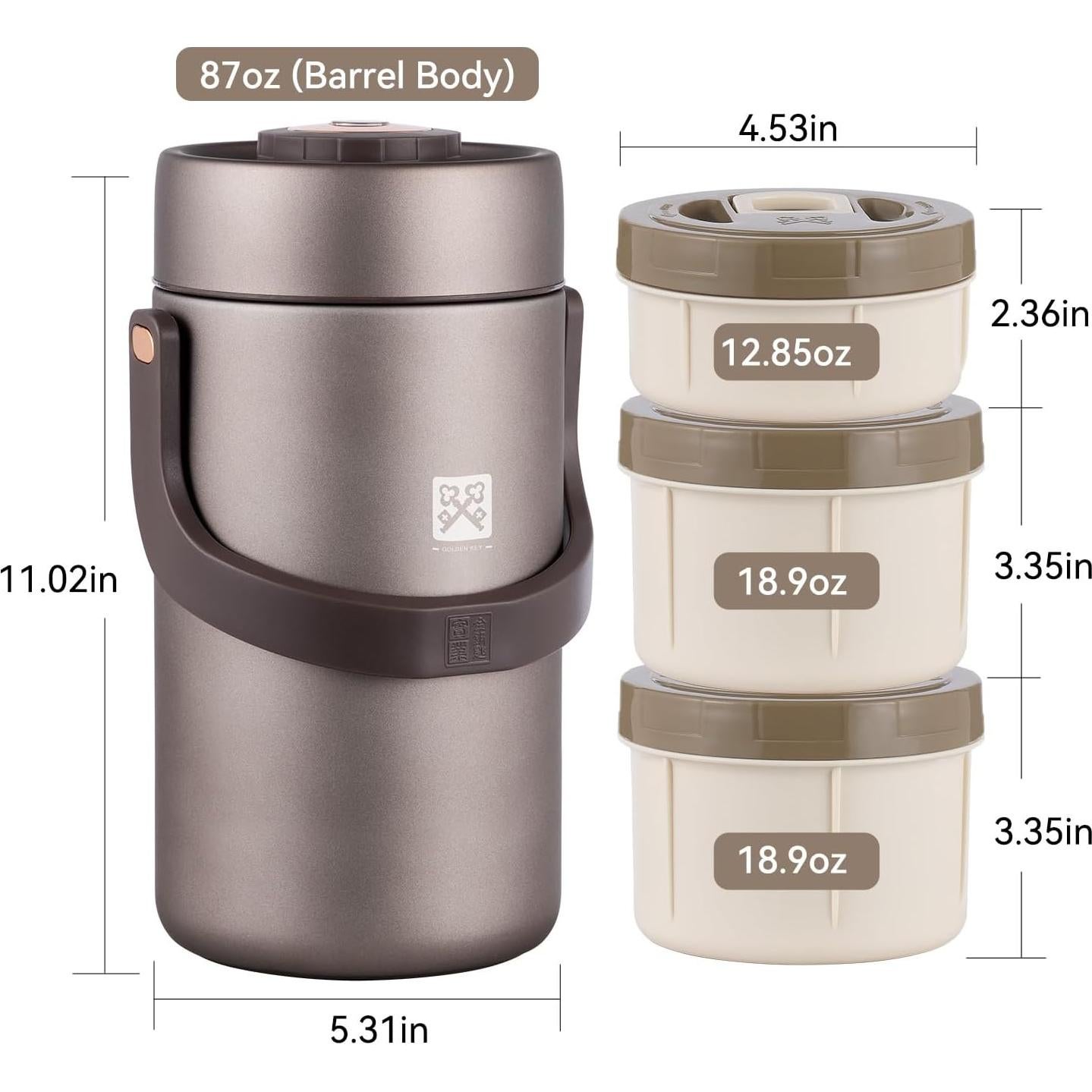 Termo Aislante LLAVE DORADA 2.4kg 87oz con 3 Contenedores