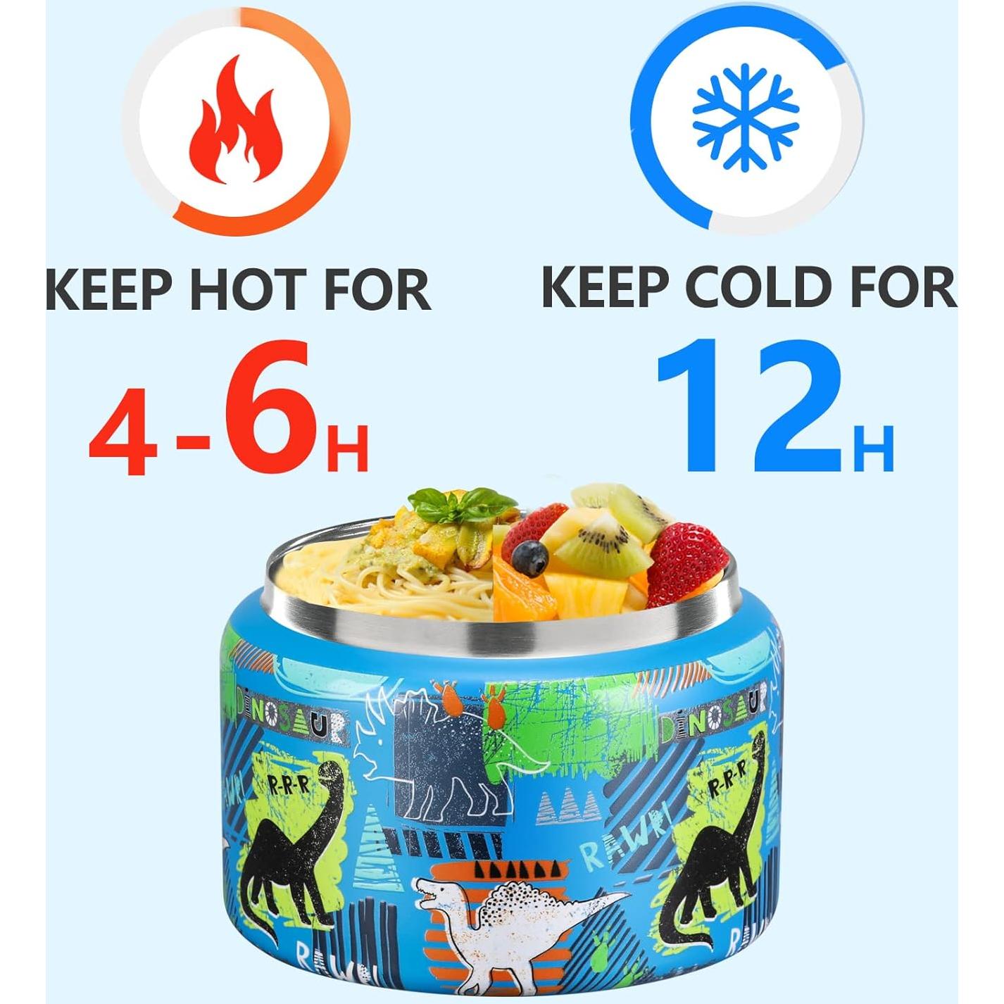 Tarro de Comida Térmico JXXM 240 ml Azul Dinosaurio Aislado