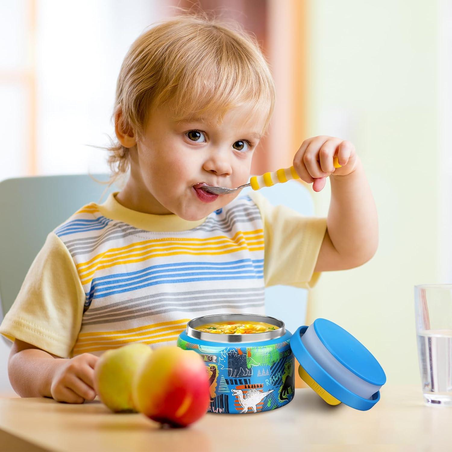 Tarro de Comida Térmico JXXM 240 ml Azul Dinosaurio Aislado