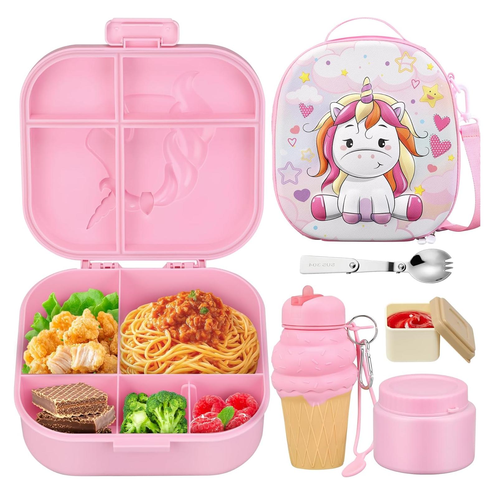 Caja de Almuerzo Bento Aimsnk Rosa con Termo 350ml y 4 Compartimentos