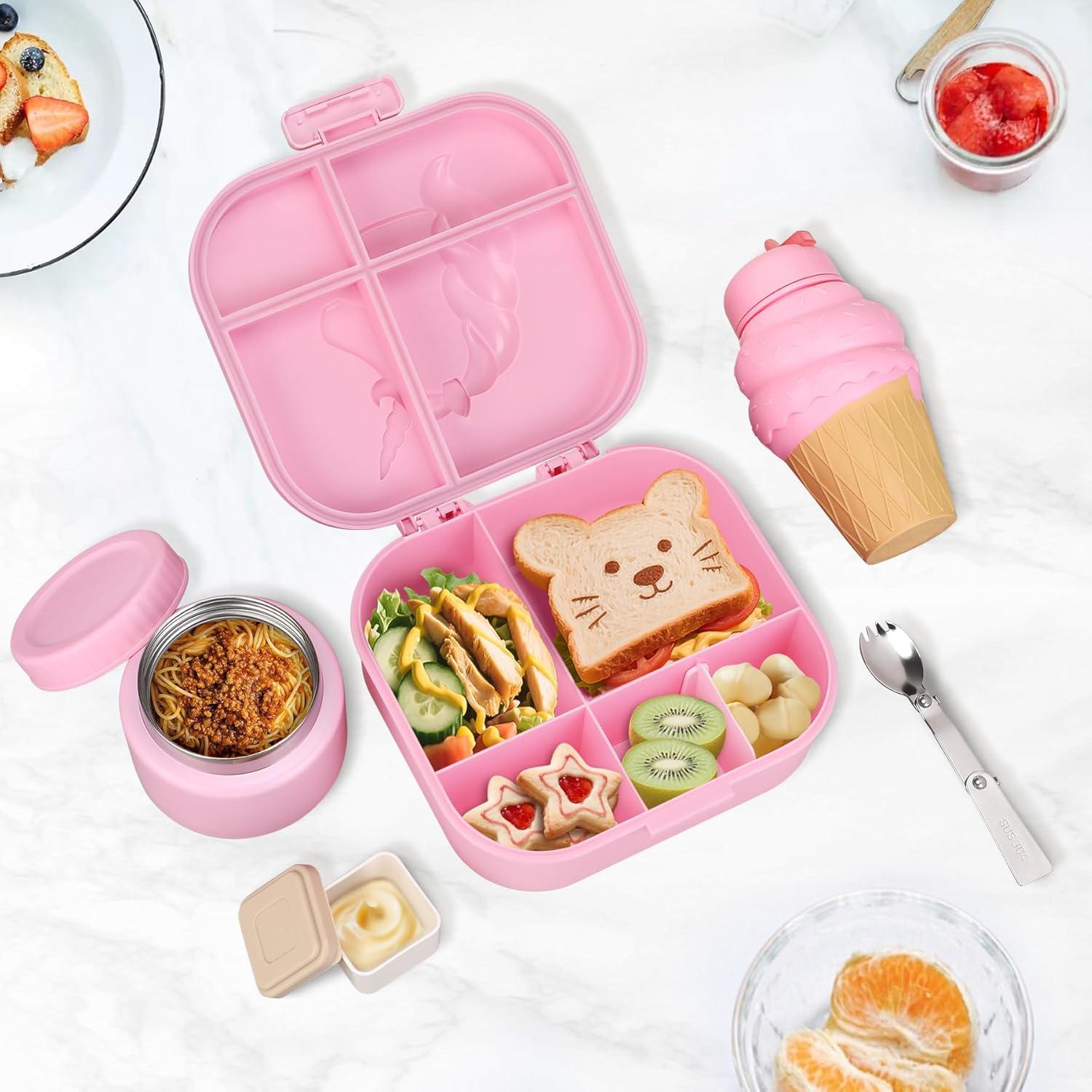 Caja de Almuerzo Bento Aimsnk Rosa con Termo 350ml y 4 Compartimentos
