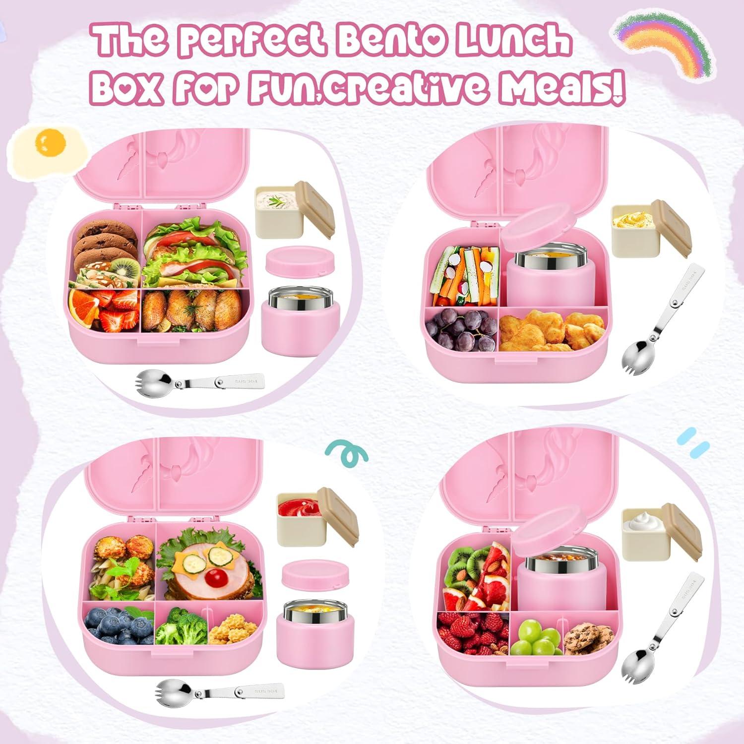 Caja de Almuerzo Bento Aimsnk Rosa con Termo 350ml y 4 Compartimentos