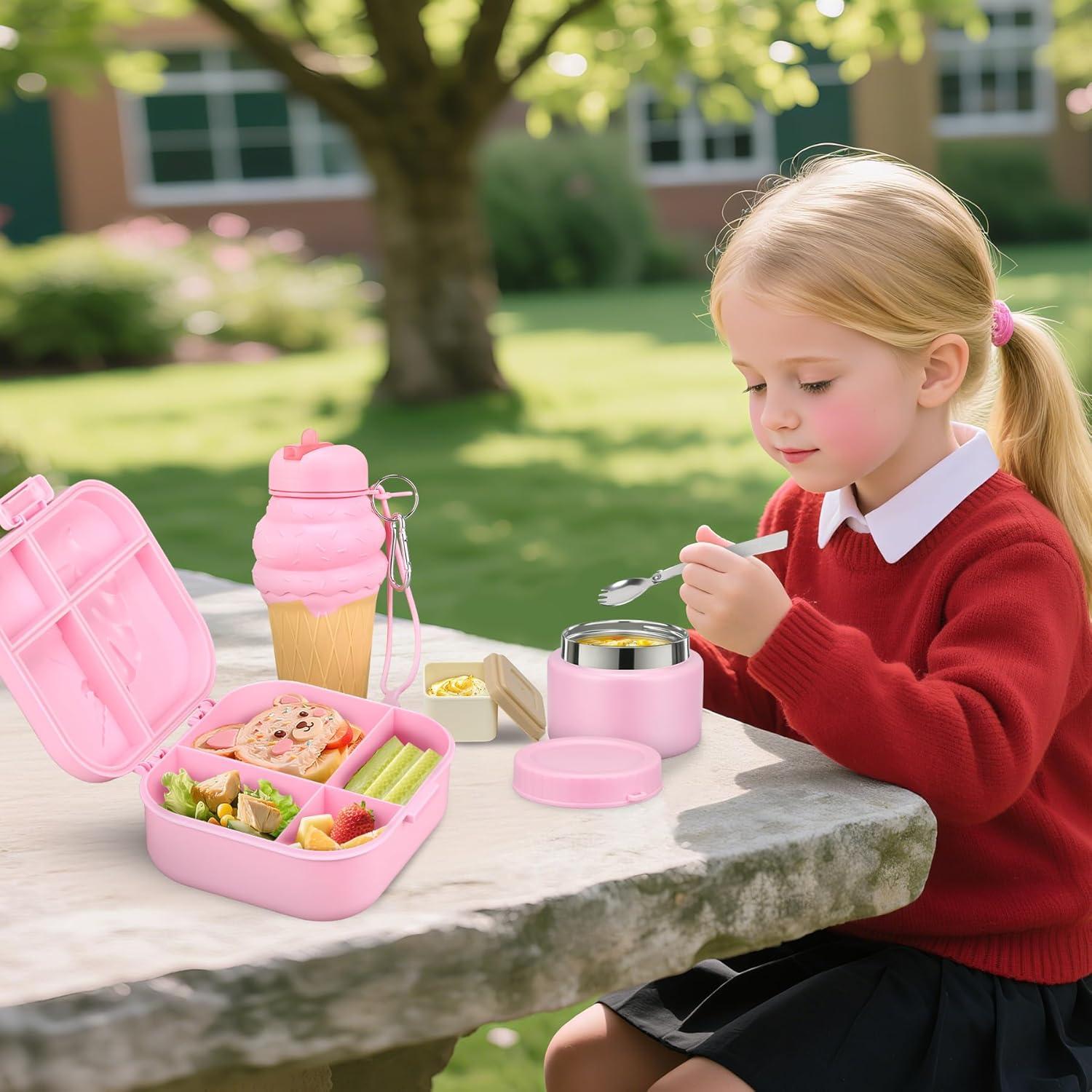 Caja de Almuerzo Bento Aimsnk Rosa con Termo 350ml y 4 Compartimentos