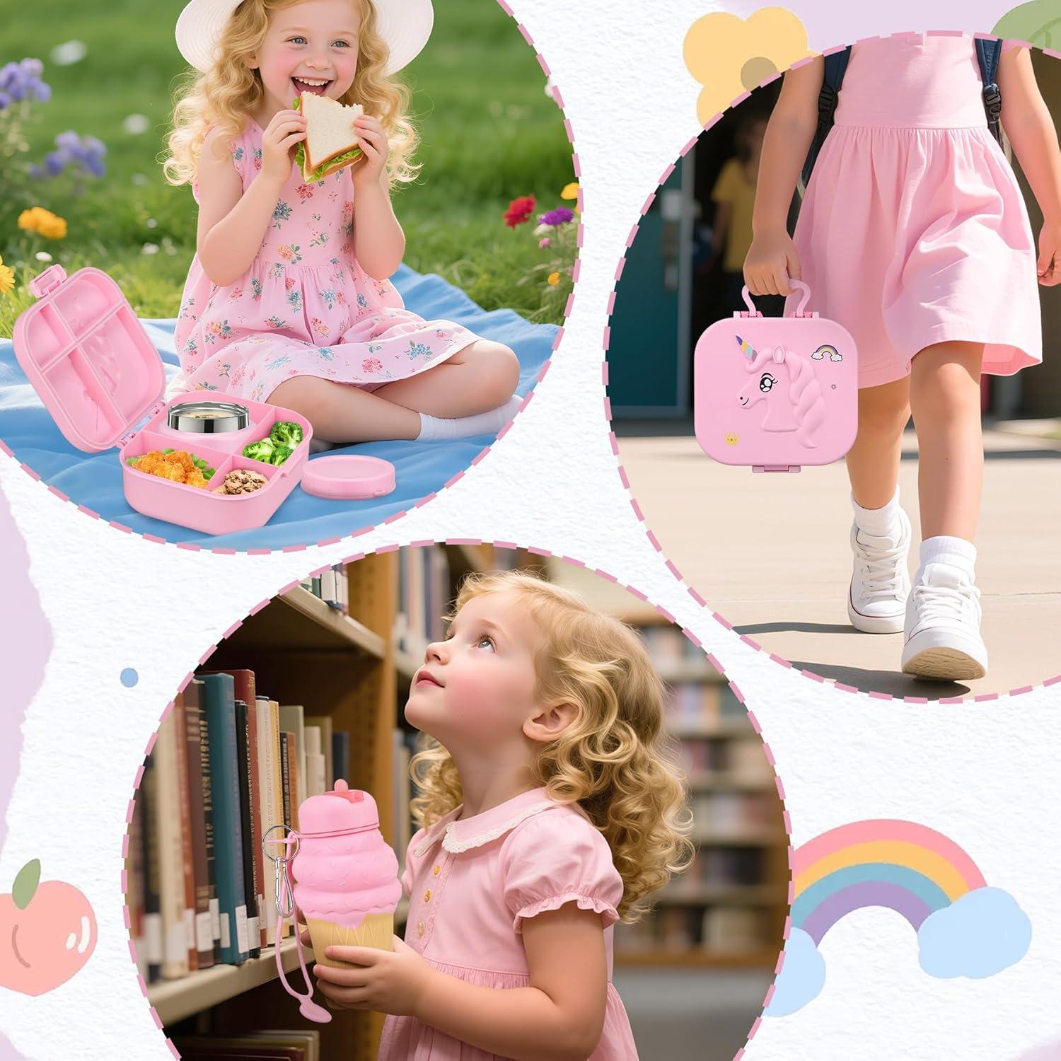 Caja de Almuerzo Bento Aimsnk Rosa con Termo 350ml y 4 Compartimentos