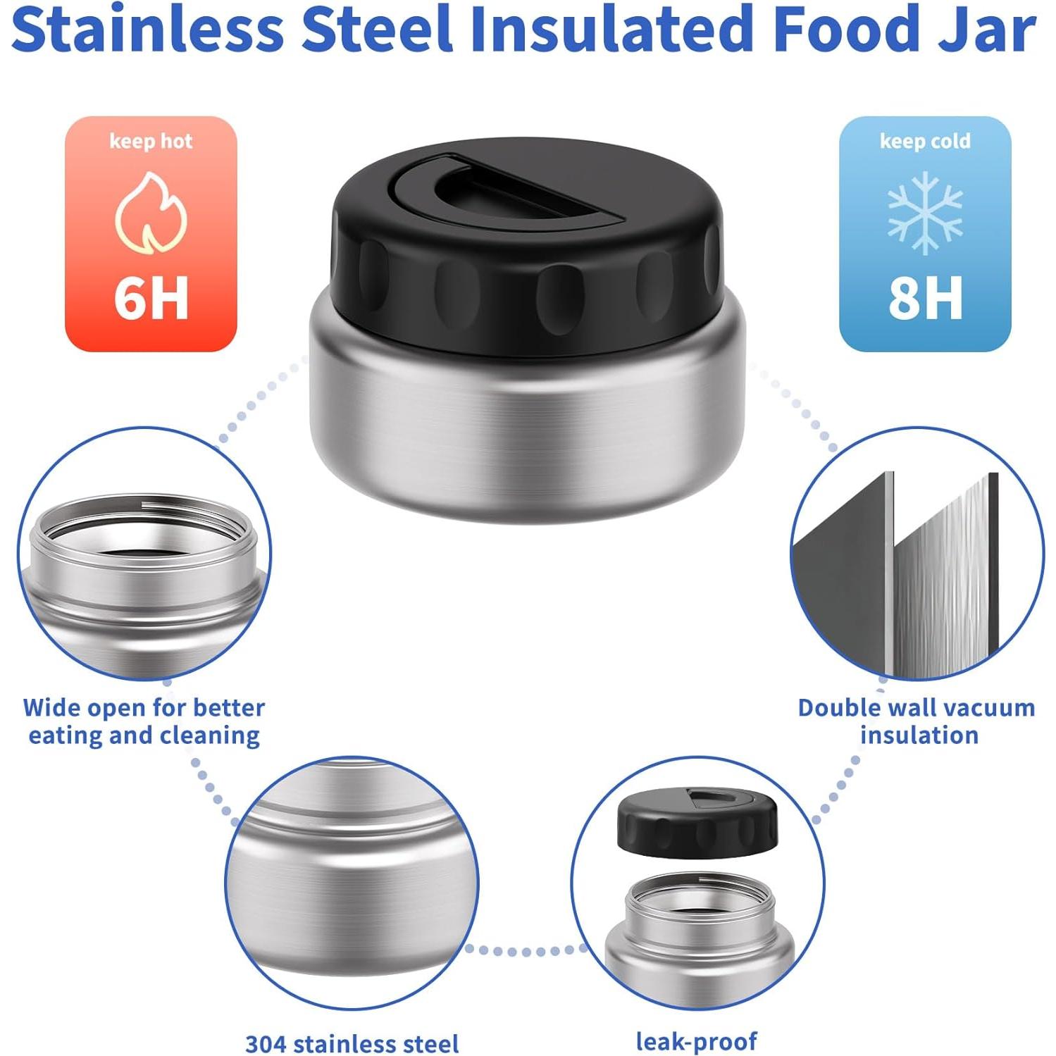 Caja Bento FAJSL Negra con Contenedor Térmico 9oz y Utensilios