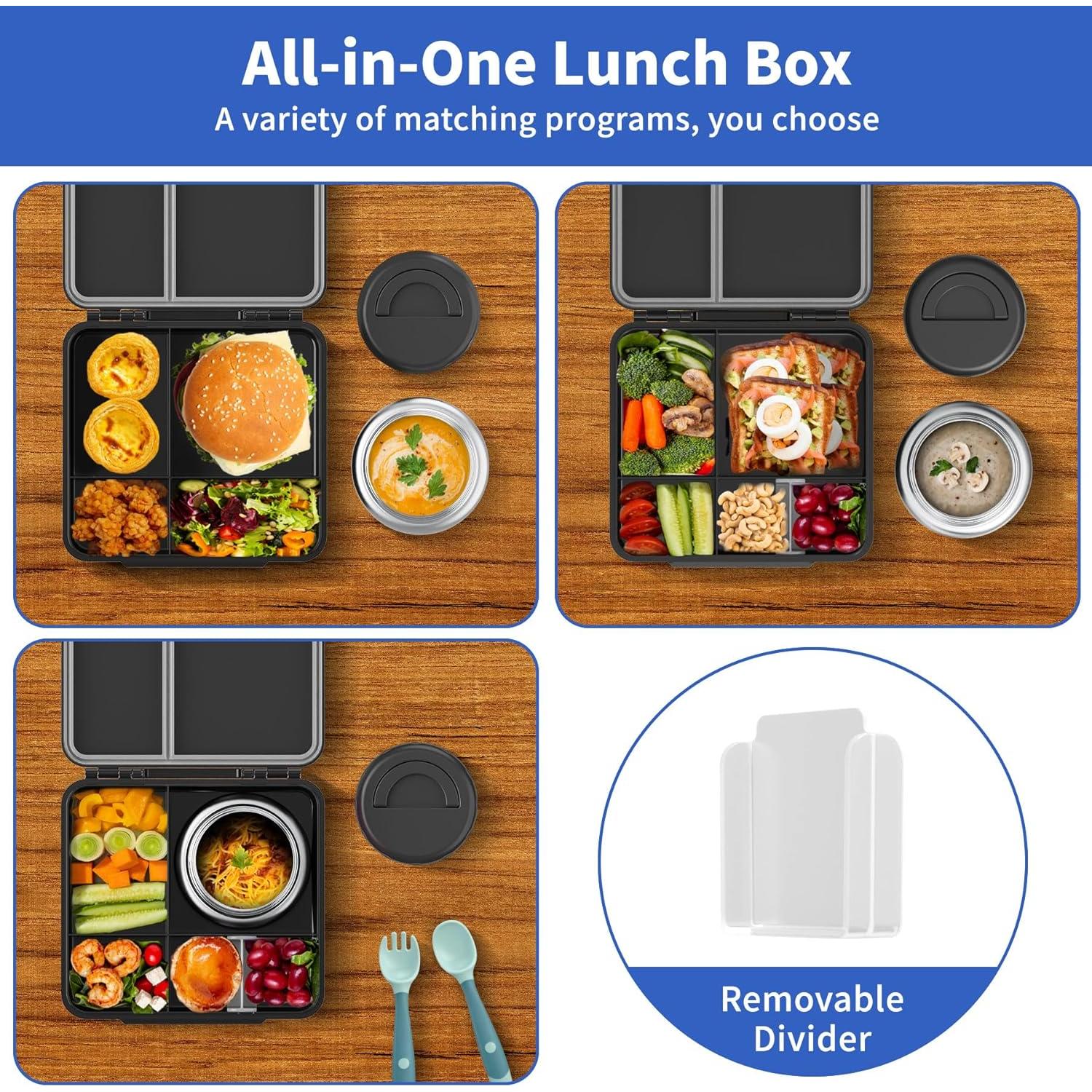 Caja Bento FAJSL Negra con Contenedor Térmico 9oz y Utensilios