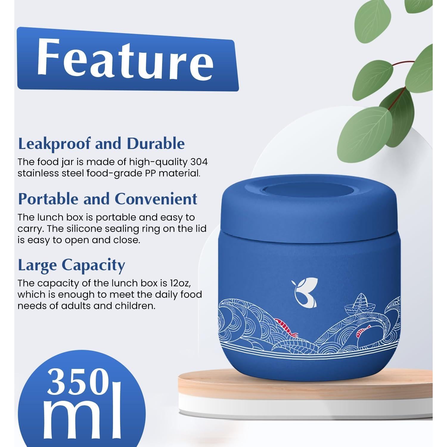 Tarro de Comida Aislado Blisa 350ml Acero Inoxidable Azul