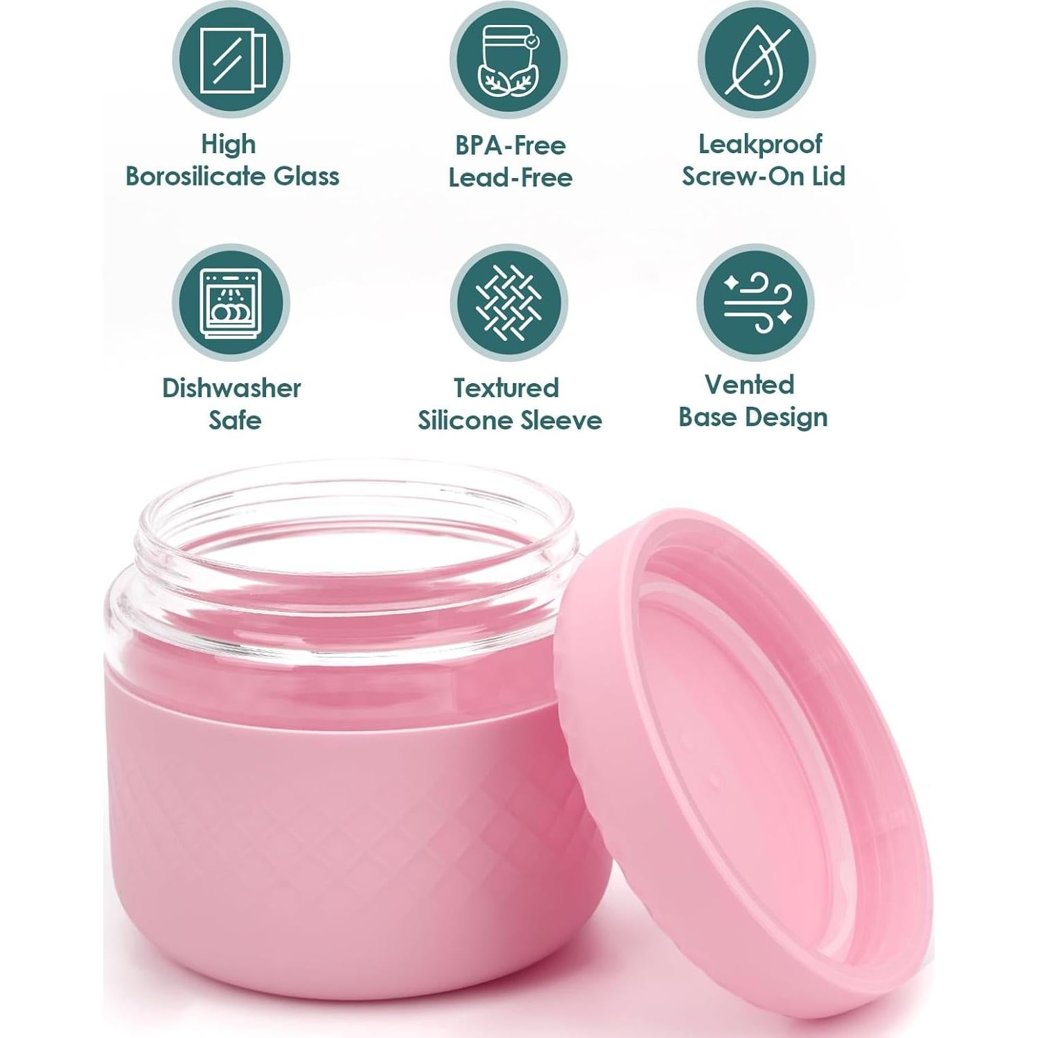 Contenedor de Almuerzo de Vidrio Cafezi 710 ml Rosa A Prueba de Fugas