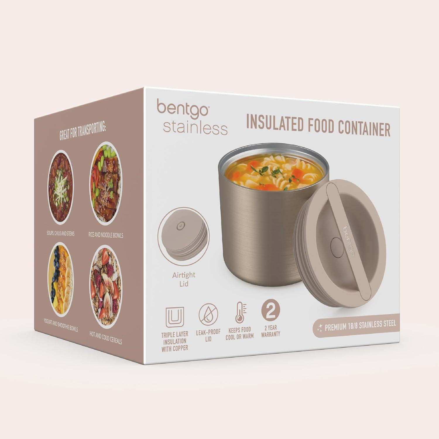 Contenedor de Comida Aislado Bentgo Oro 2.4 Tazas Acero Inoxidable