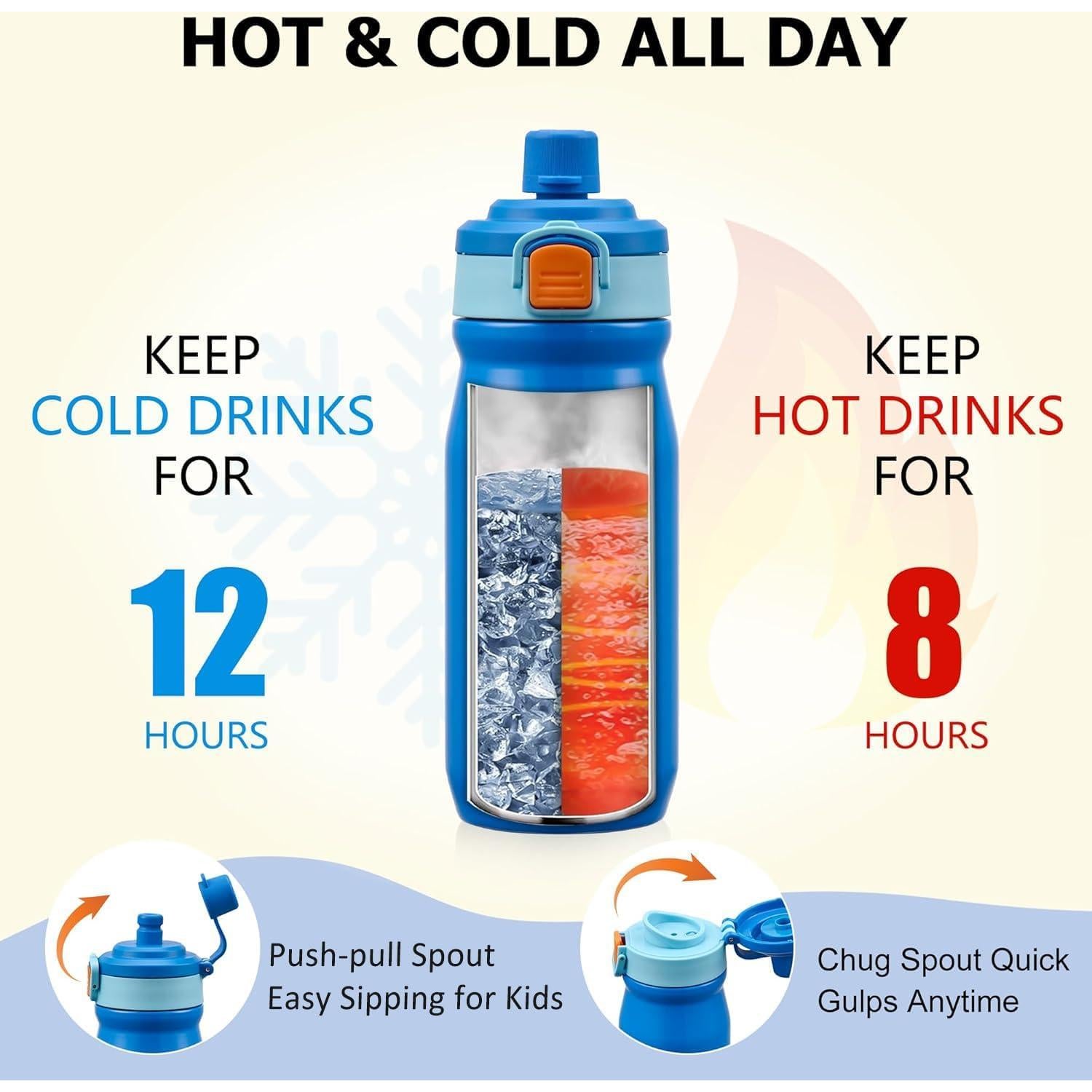 Bento Lunch Box for Kids with Thermos, Leakproof Bento Box with 8oz Insulated Food Jar, Insulated Bottle, Lunch Bag, BPA Free Dishwasher Safe 4 Compartment Container for School Girls Boys (Blue)