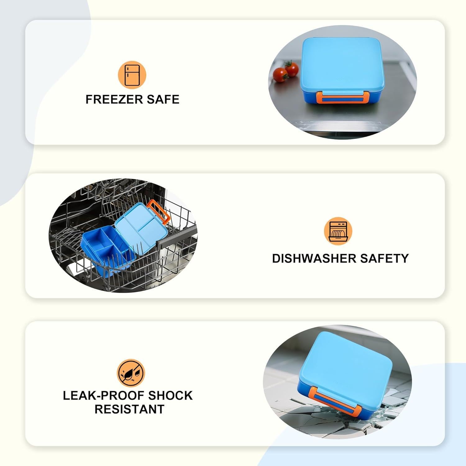 Bento Lunch Box for Kids with Thermos, Leakproof Bento Box with 8oz Insulated Food Jar, Insulated Bottle, Lunch Bag, BPA Free Dishwasher Safe 4 Compartment Container for School Girls Boys (Blue)