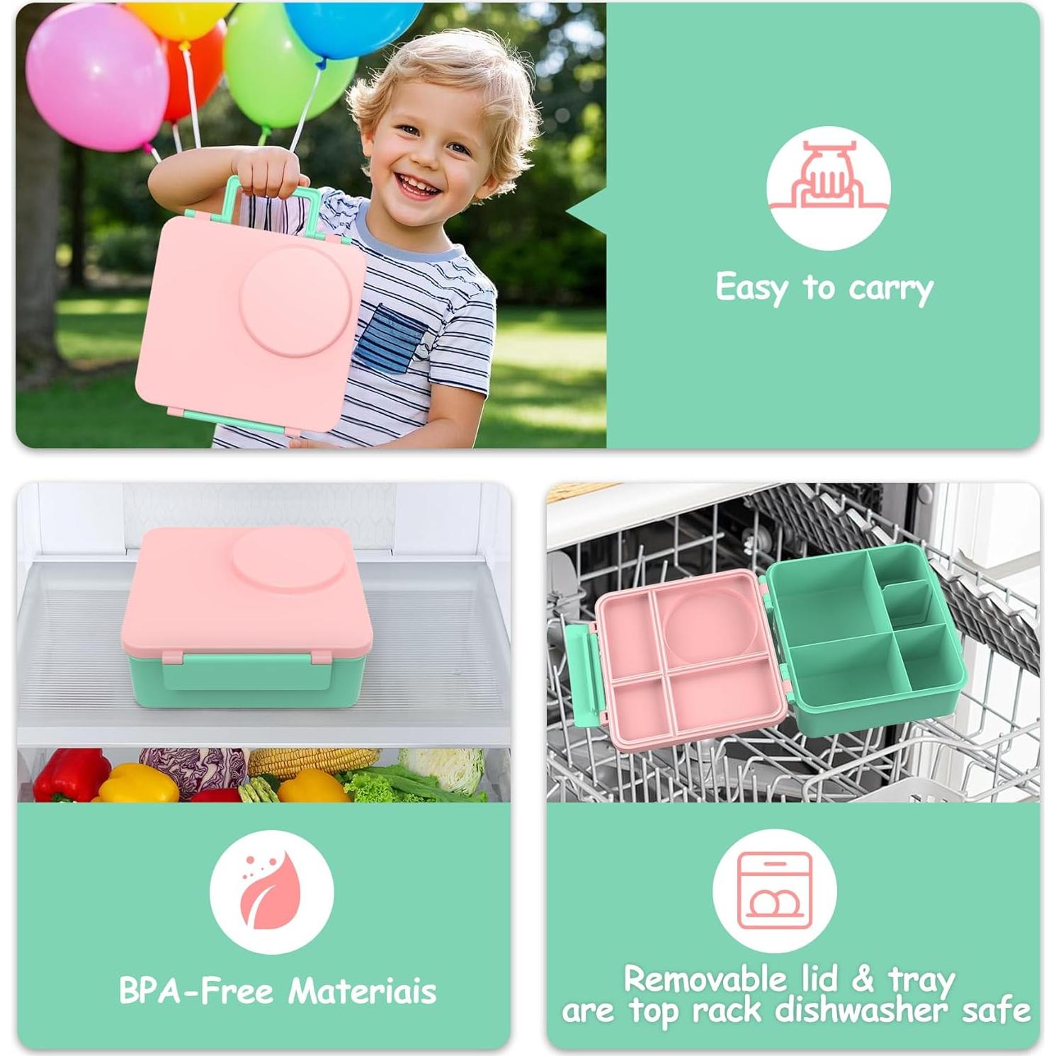 Caja de Almuerzo Bento Reeple Rosa 5 Compartimentos 1240ml