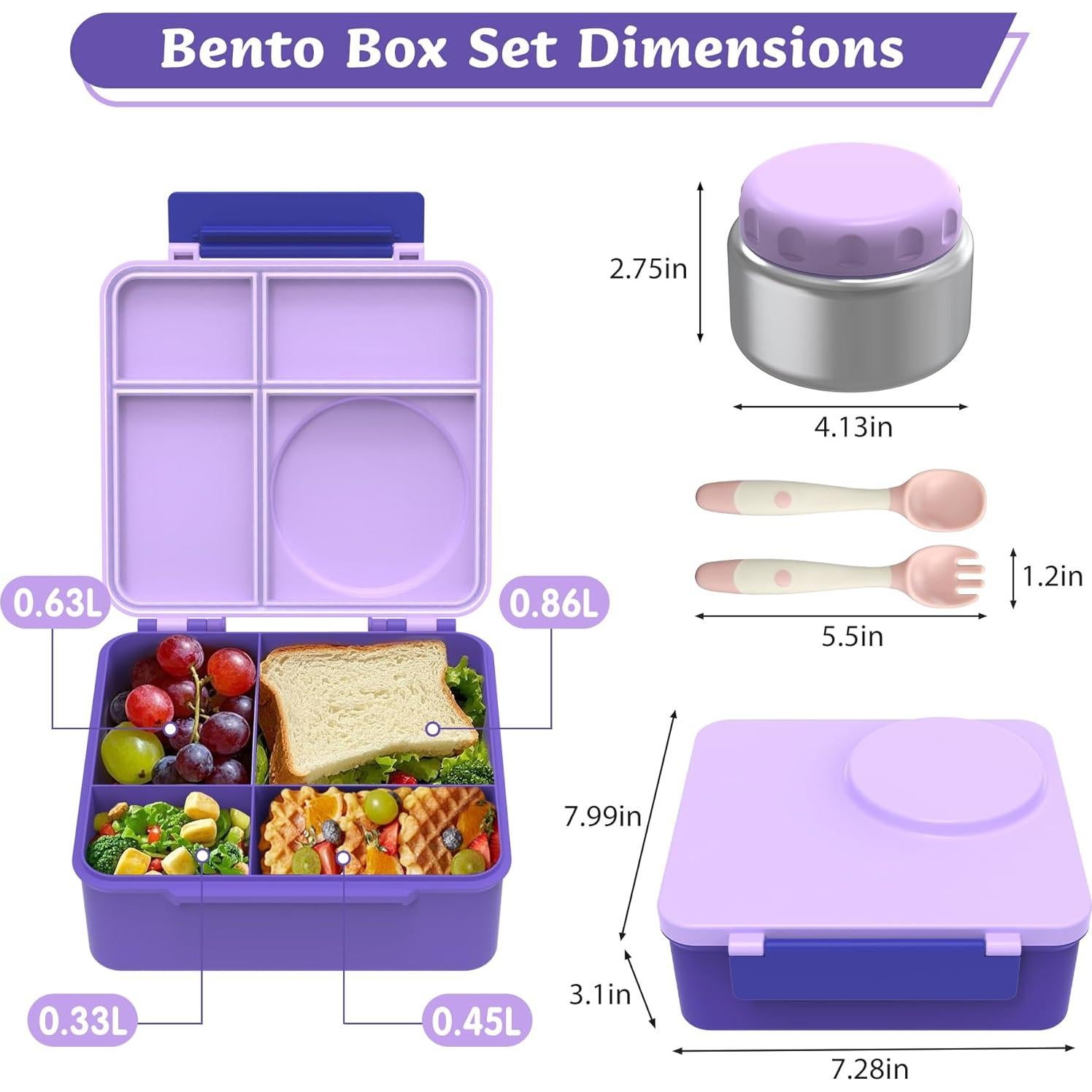 Juego de Almuerzo Bento Reeple con Tarro Térmico 8oz 4 Compartimentos