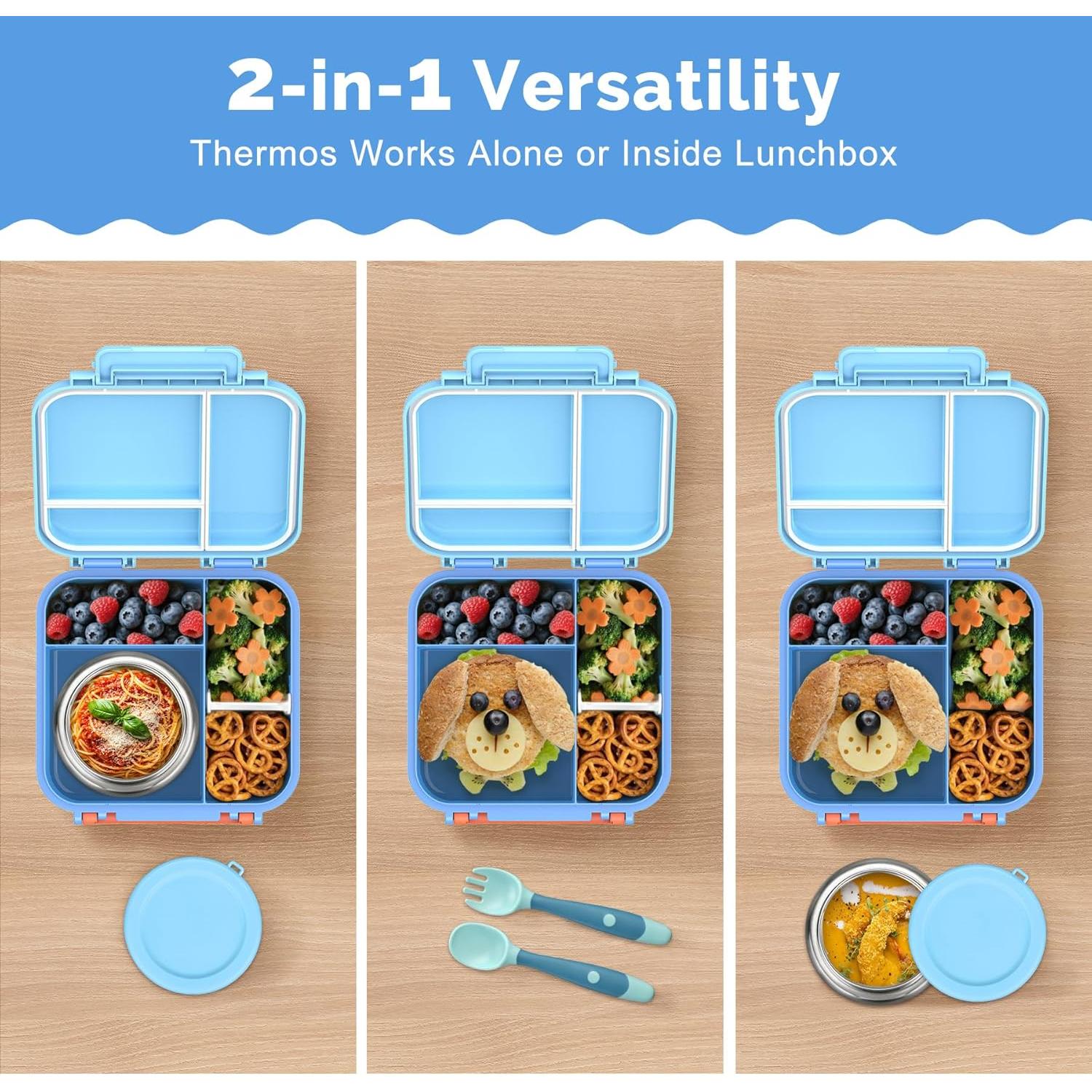 Caja Bento BEAQUEE Azul con Termo 255g - 4 Compartimentos