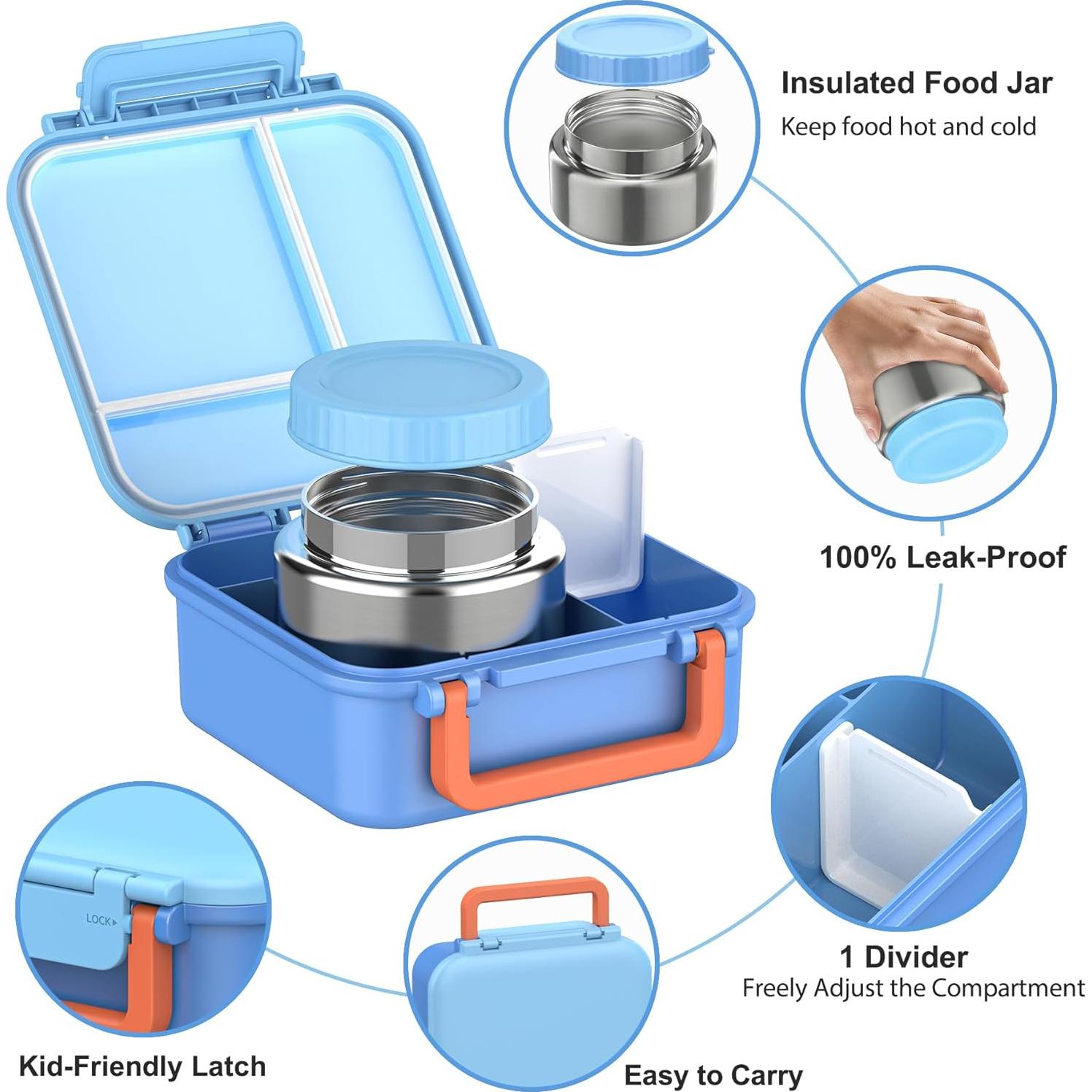 Caja Bento BEAQUEE Azul con Termo 255g - 4 Compartimentos