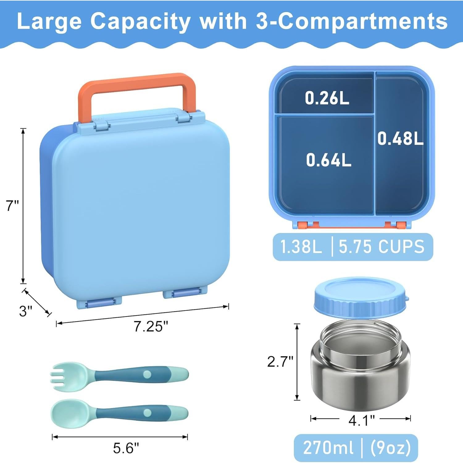 Caja Bento BEAQUEE Azul con Termo 255g - 4 Compartimentos