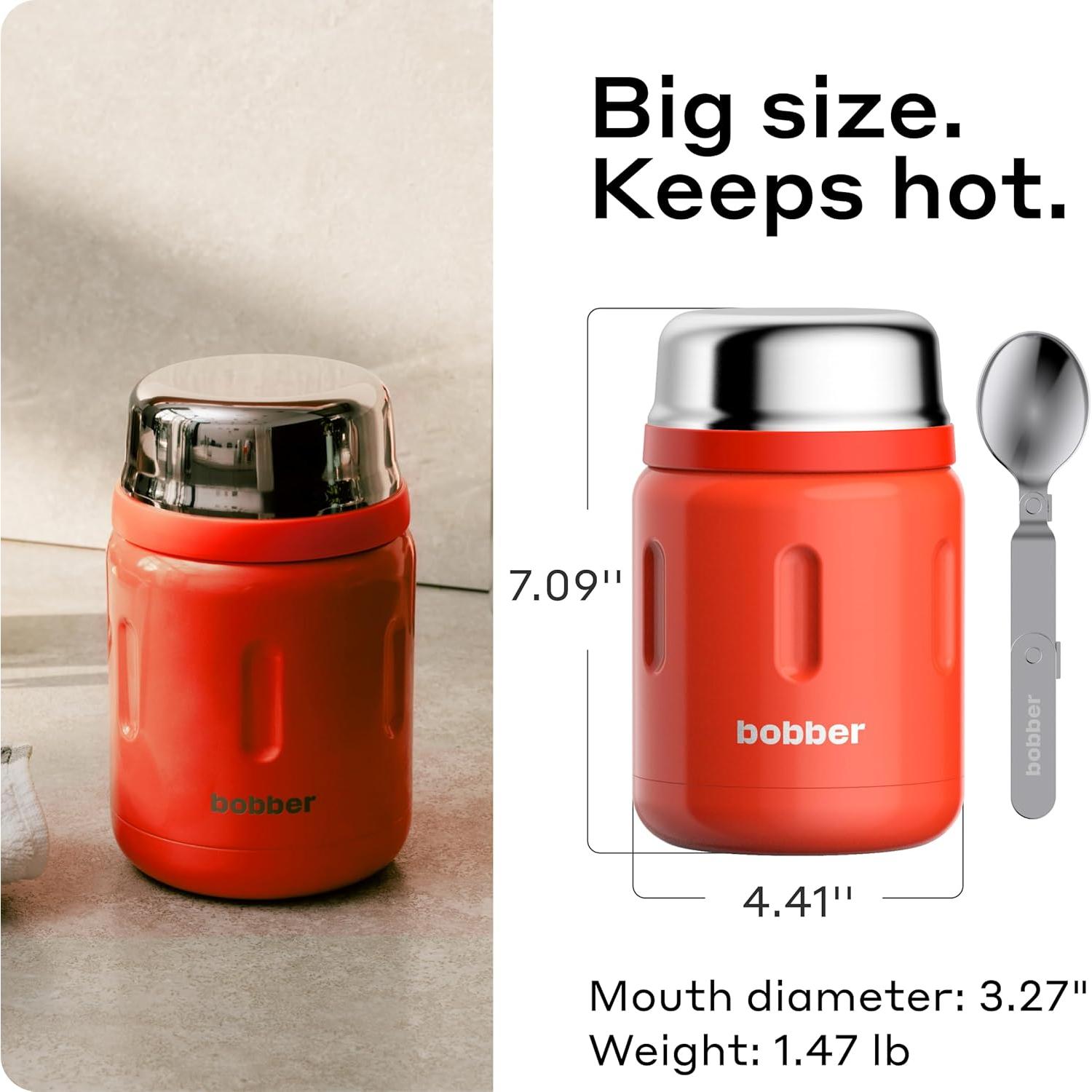 Termo Aislado Bobber 24 oz Acero Inoxidable Rojo con Cuchara