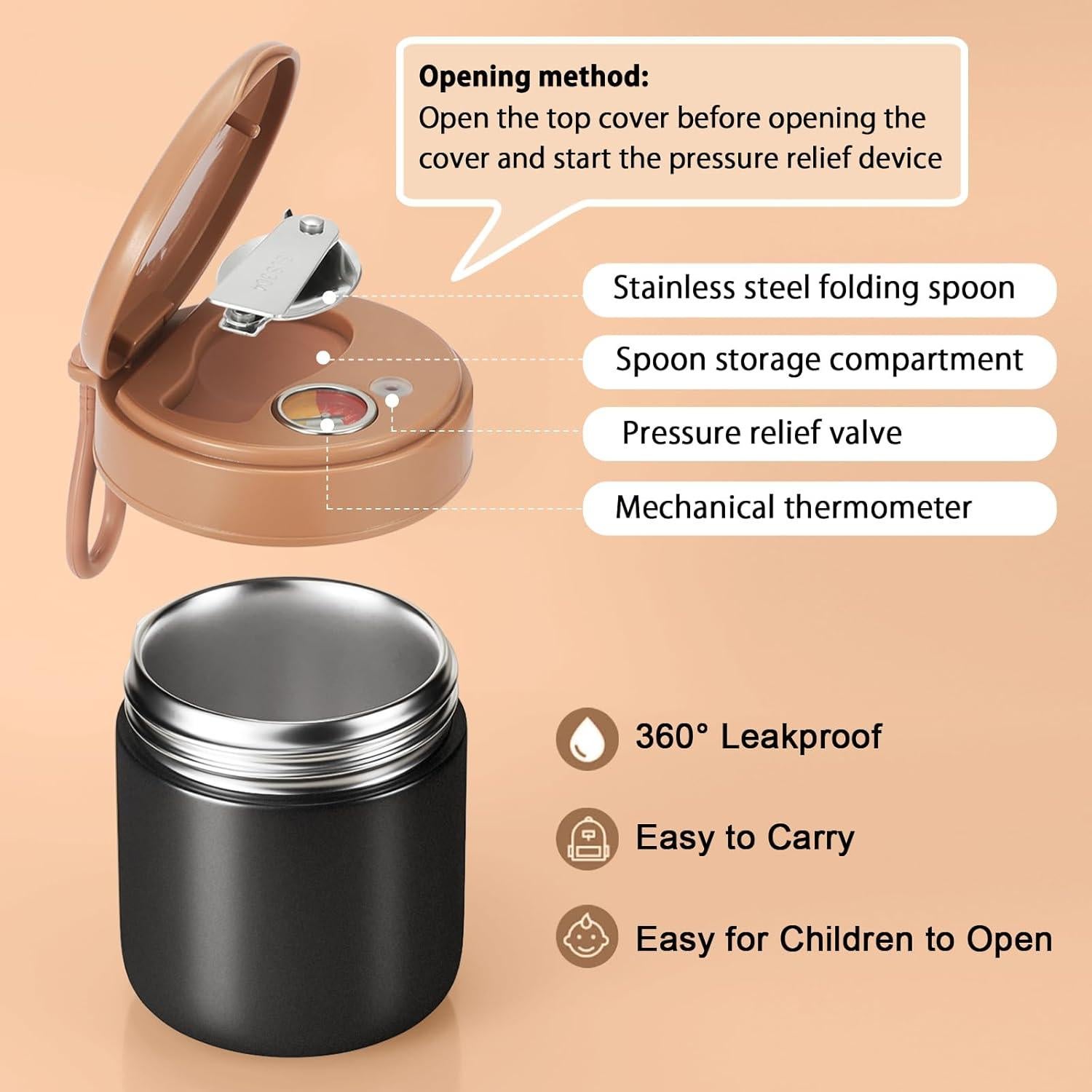 Tarro Aislado de Comida CJACJA 429.5 ml con Pantalla de Temperatura