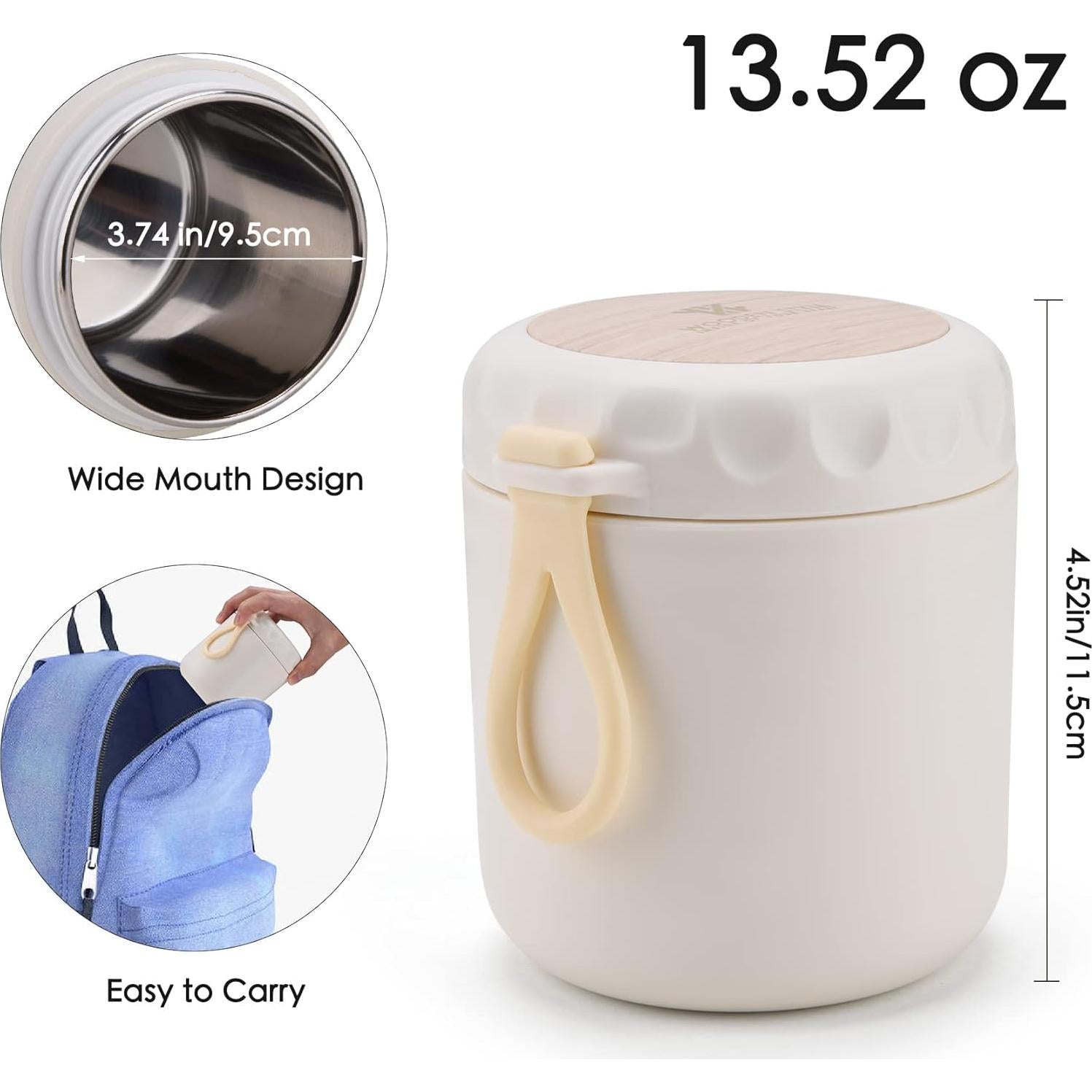 Tarro de Comida Aislado YIUNEPA 400ml Blanco a Prueba de Fugas