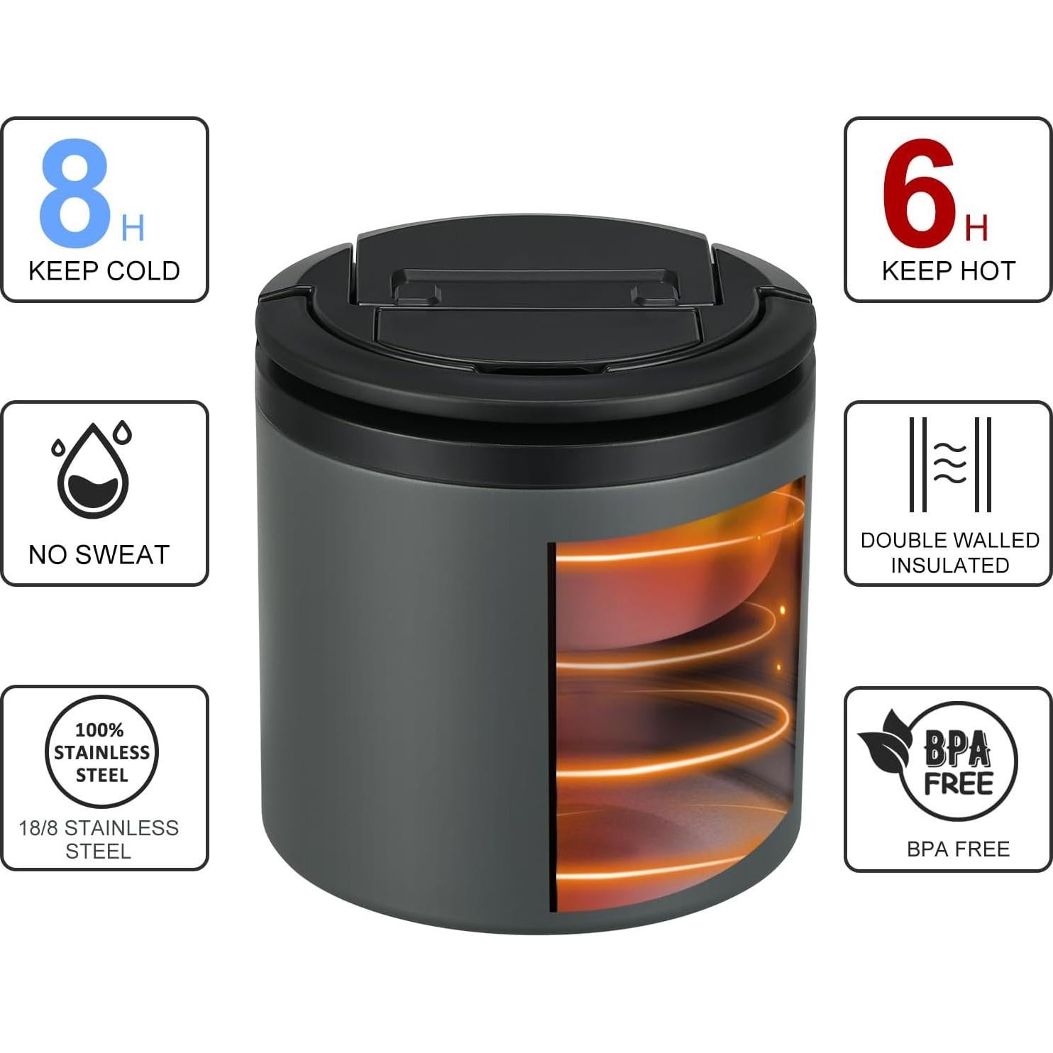 Frasco de Comida Aislado 1.2L Morefeel con Tapa a Prueba de Fugas