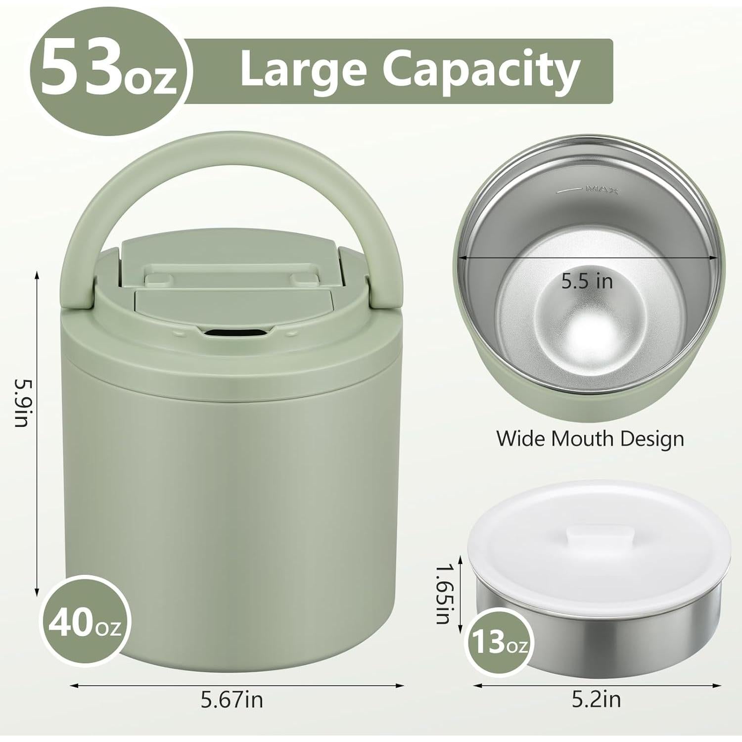 Termo de Sopa Aislado Elipark 1.39L Verde a Prueba de Fugas