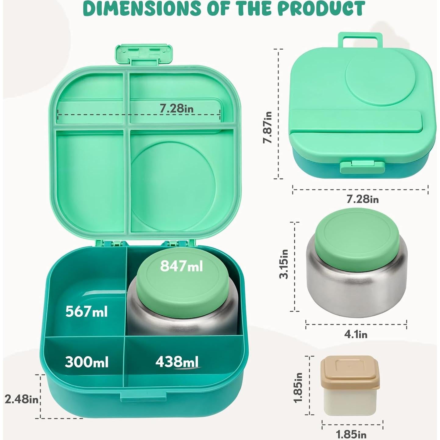 Caja de Almuerzo Bento BOSEDSANG con Termo 12oz y 4 Compartimentos