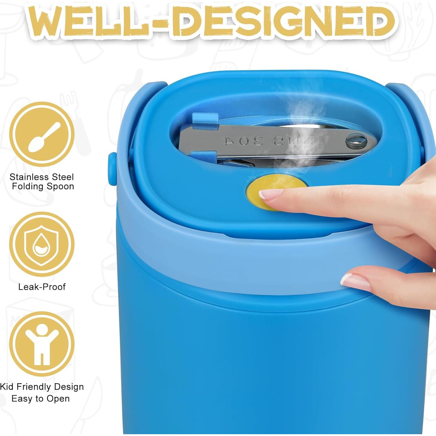 Termo para sopa 2 en 1 JOOPETALK 396g acero inoxidable azul