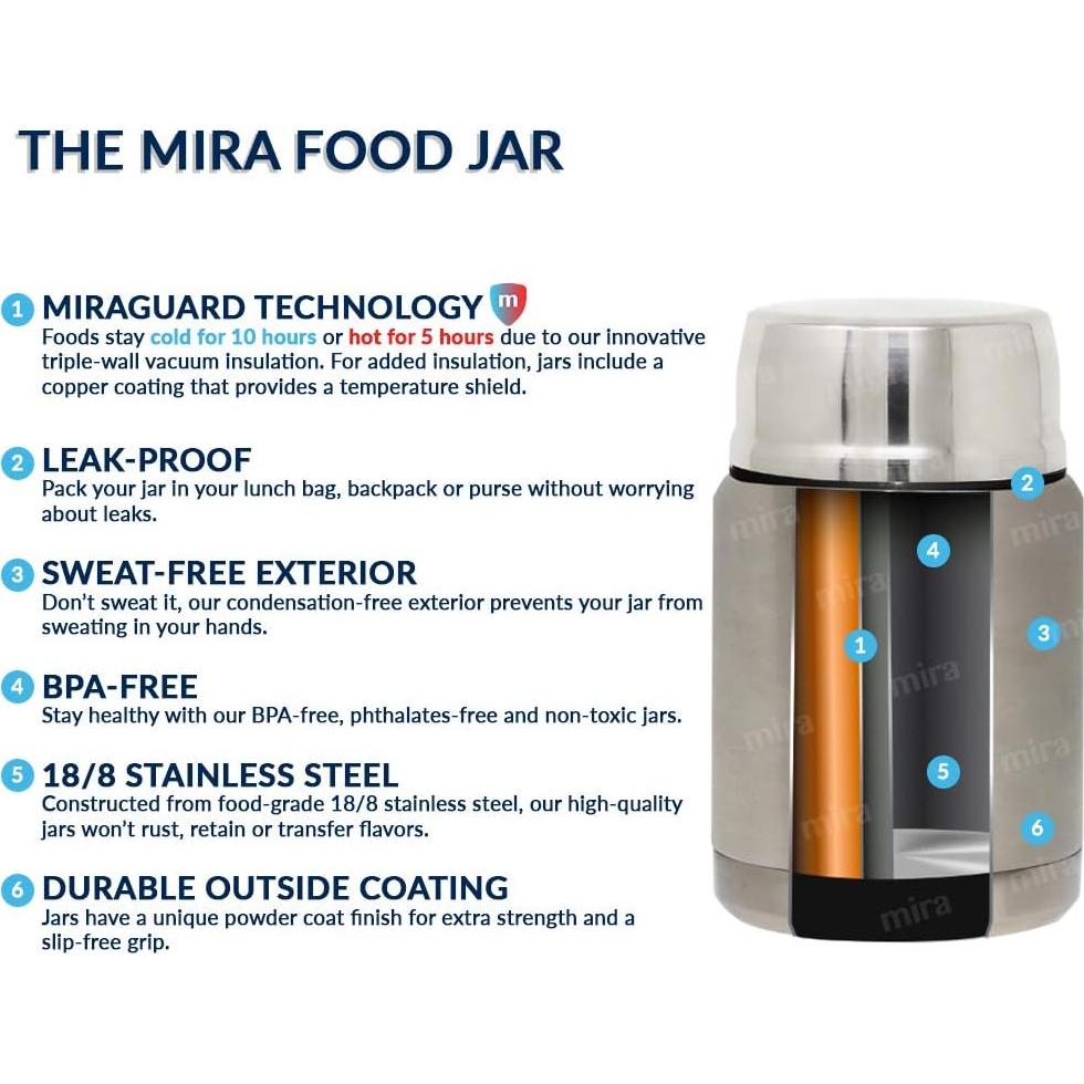 Termo de Comida Aislado MIRA 15 oz Acero Inoxidable Azul