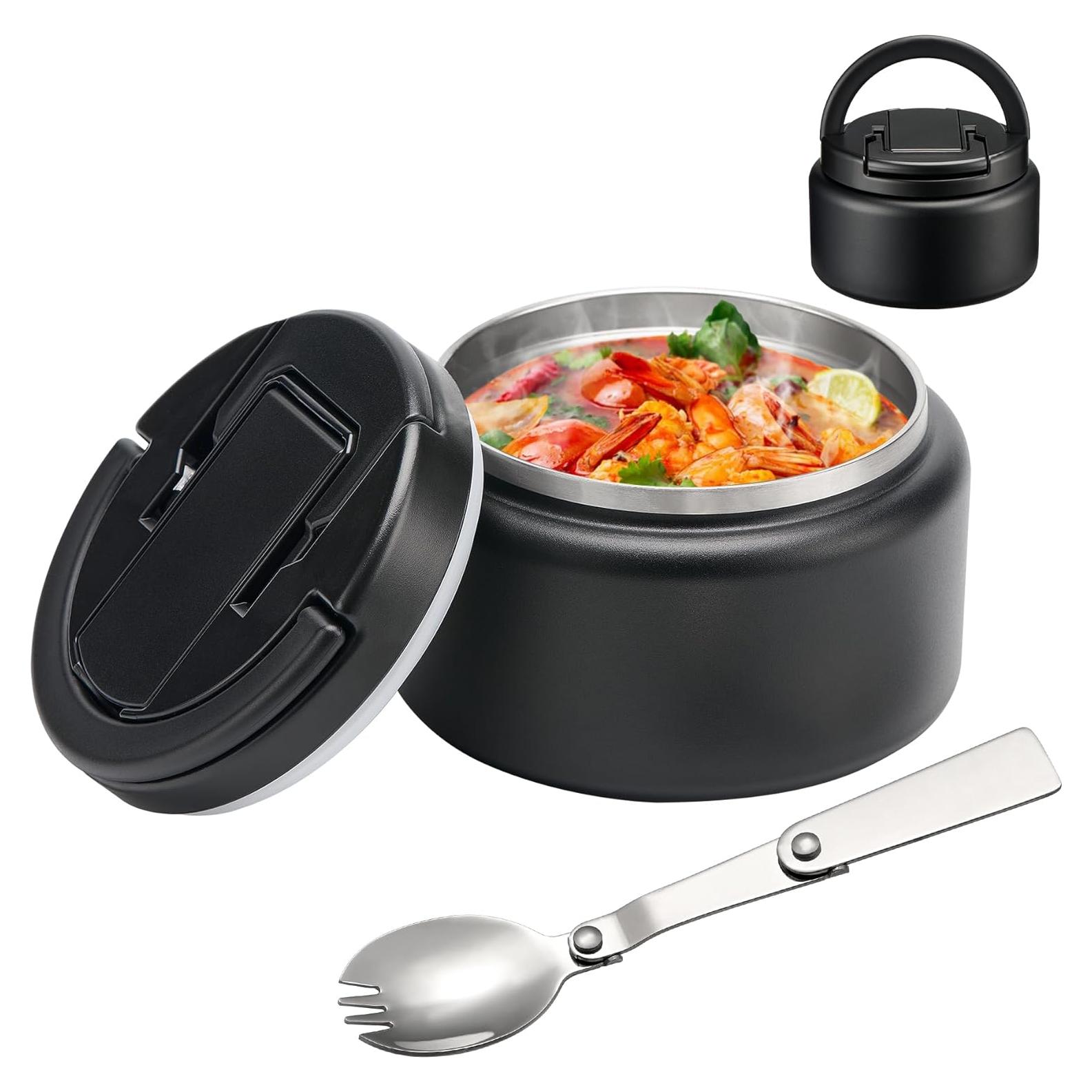 Termo de Sopa Aislado BABHAMNESS 13.5oz Negro con Cuchara