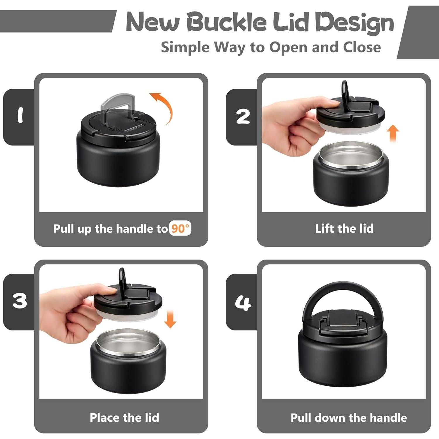 Termo de Sopa Aislado BABHAMNESS 13.5oz Negro con Cuchara