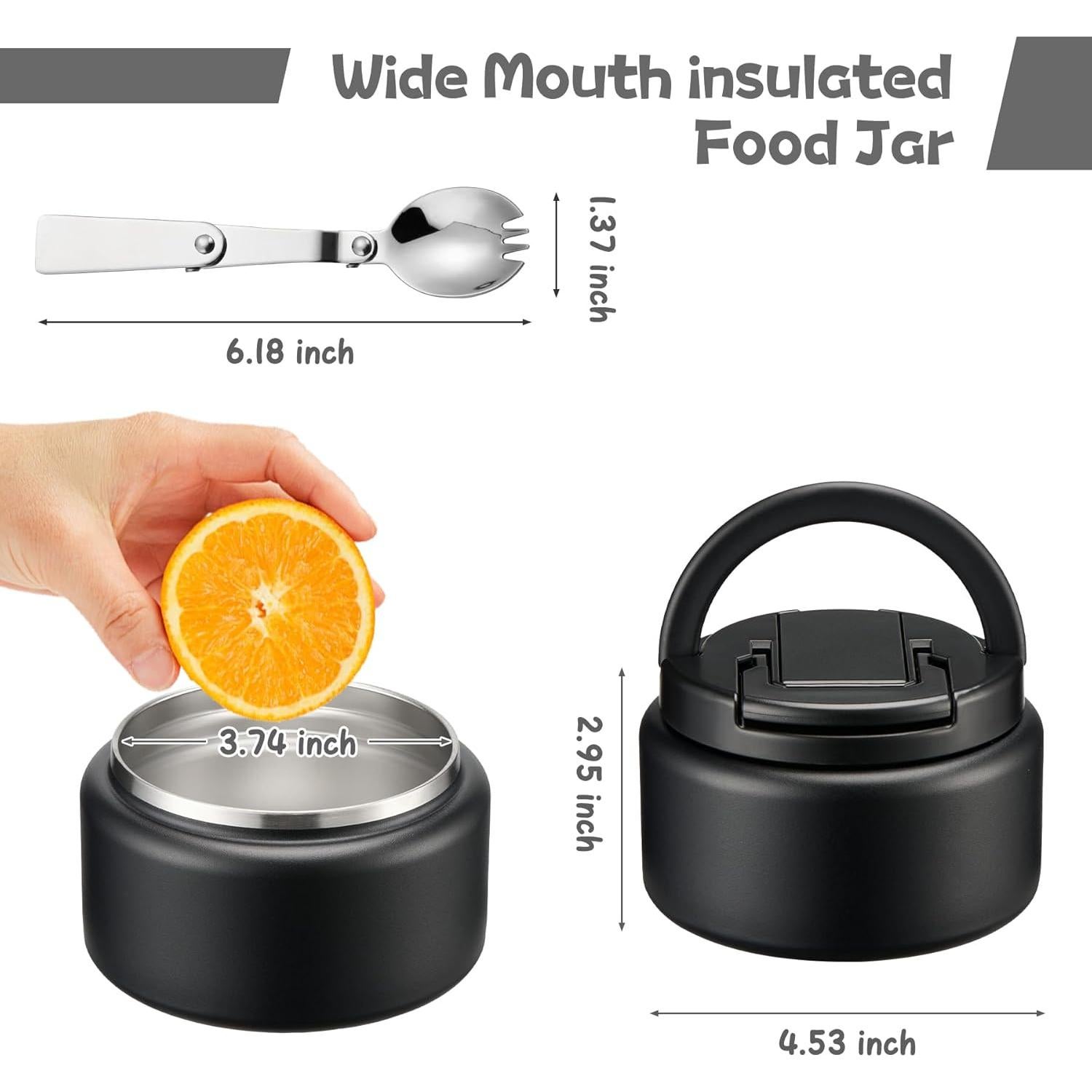 Termo de Sopa Aislado BABHAMNESS 13.5oz Negro con Cuchara