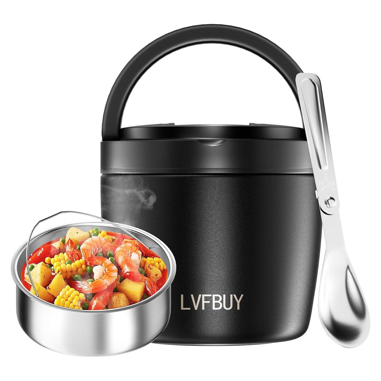 Tarro Térmico Aislado 1000ml LVFBUY - A prueba de fugas, Negro