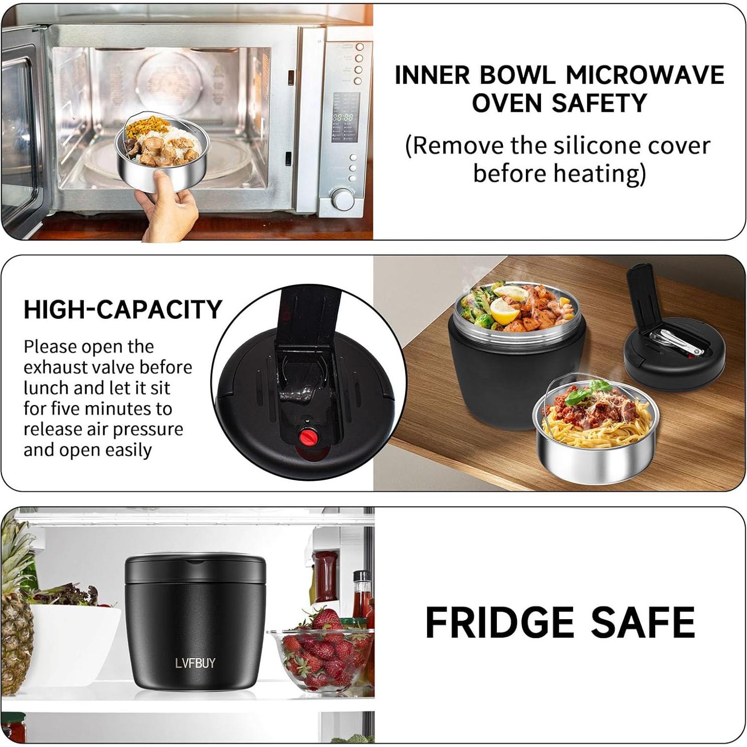 Tarro Térmico Aislado 1000ml LVFBUY - A prueba de fugas, Negro