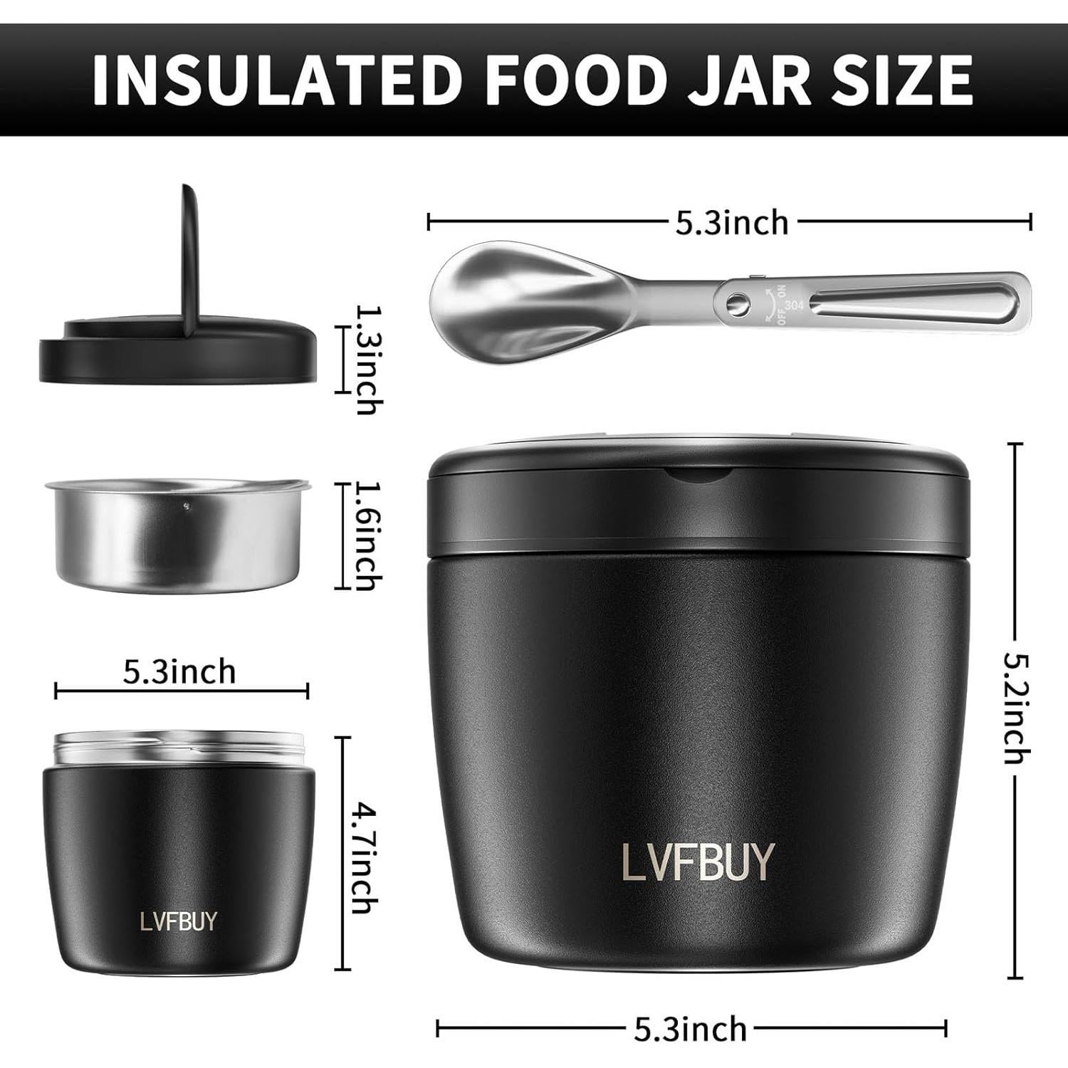 Tarro Térmico Aislado 1000ml LVFBUY - A prueba de fugas, Negro