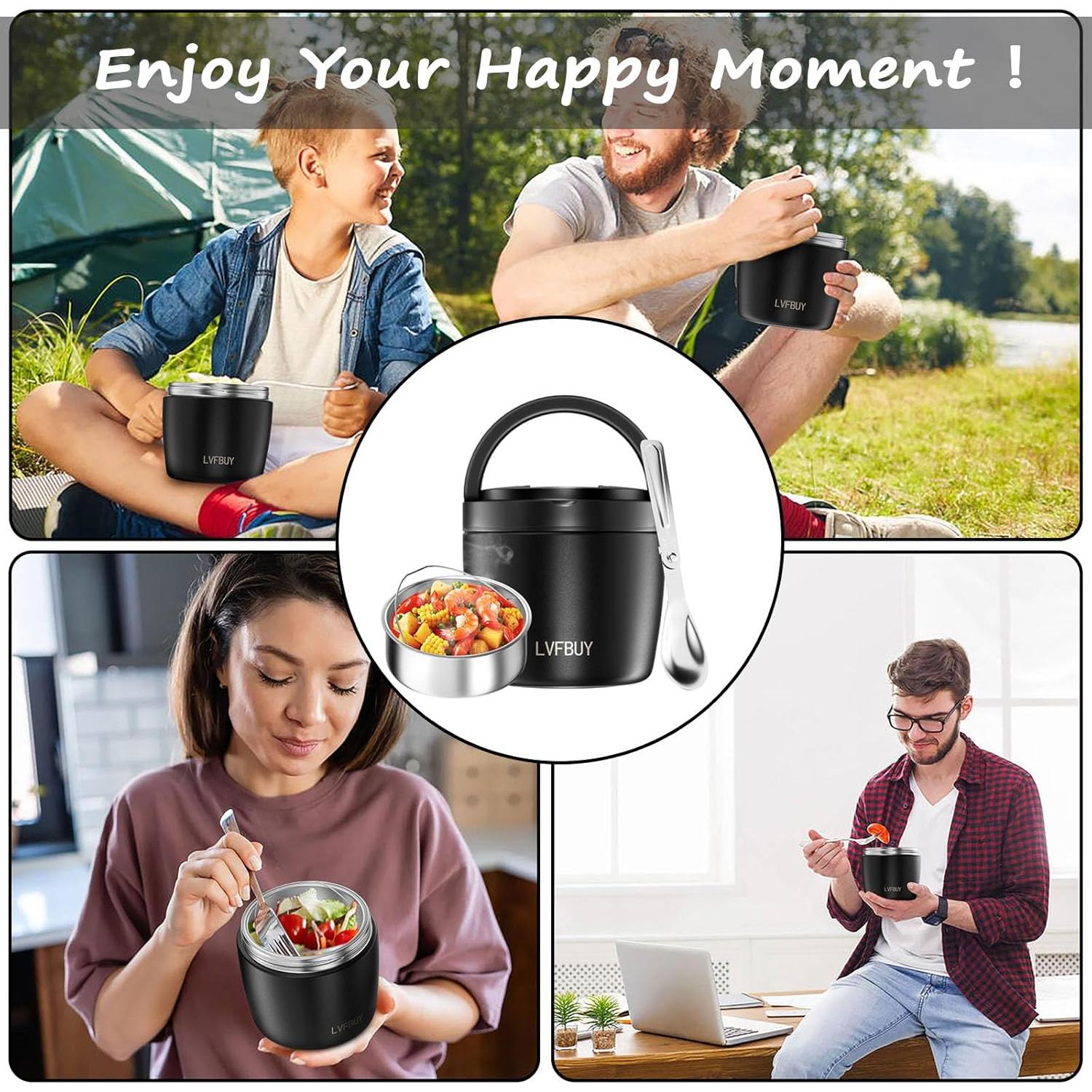 Tarro Térmico Aislado 1000ml LVFBUY - A prueba de fugas, Negro