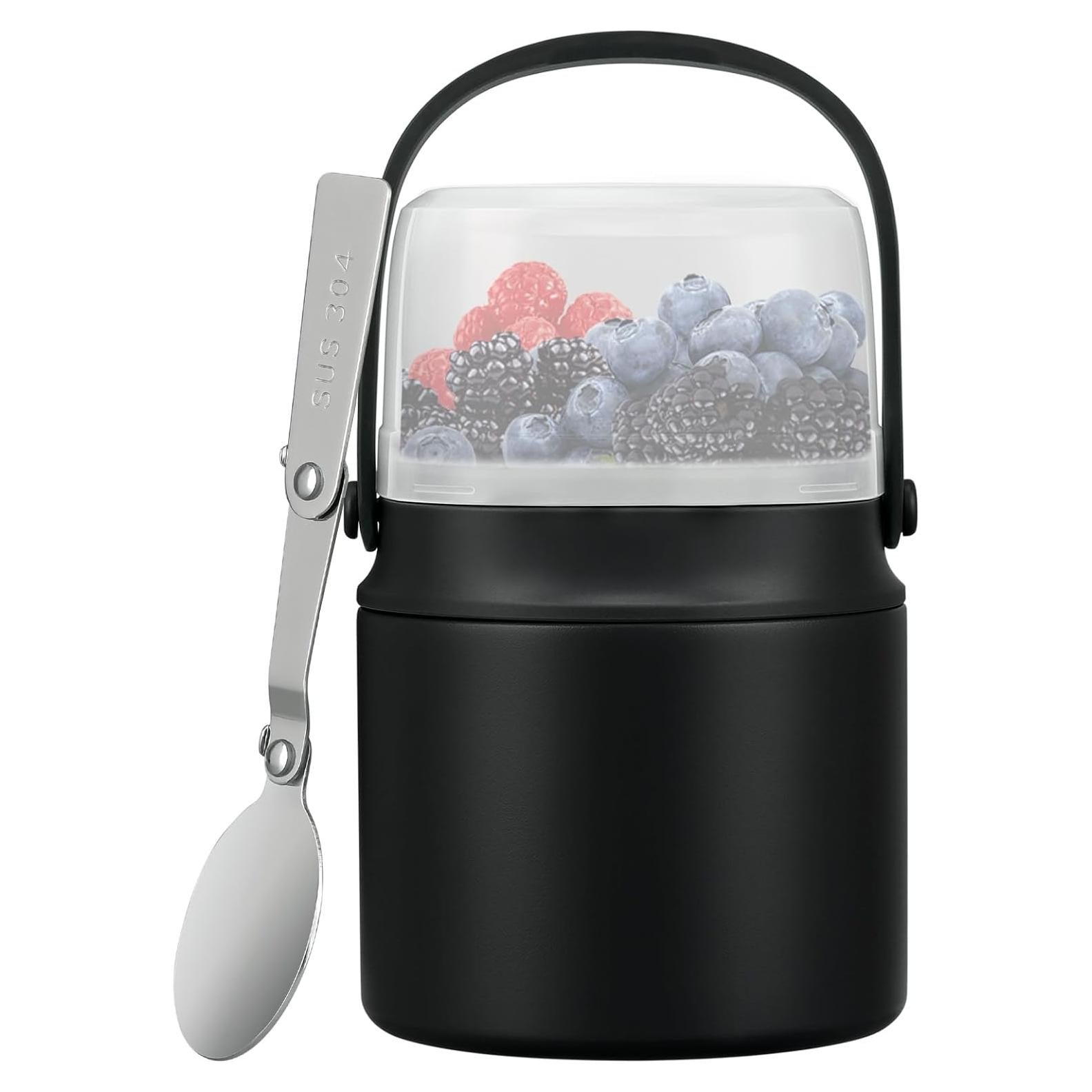 Tarro de Comida Aislado BEAQUEE 15oz 2-en-1 Negro