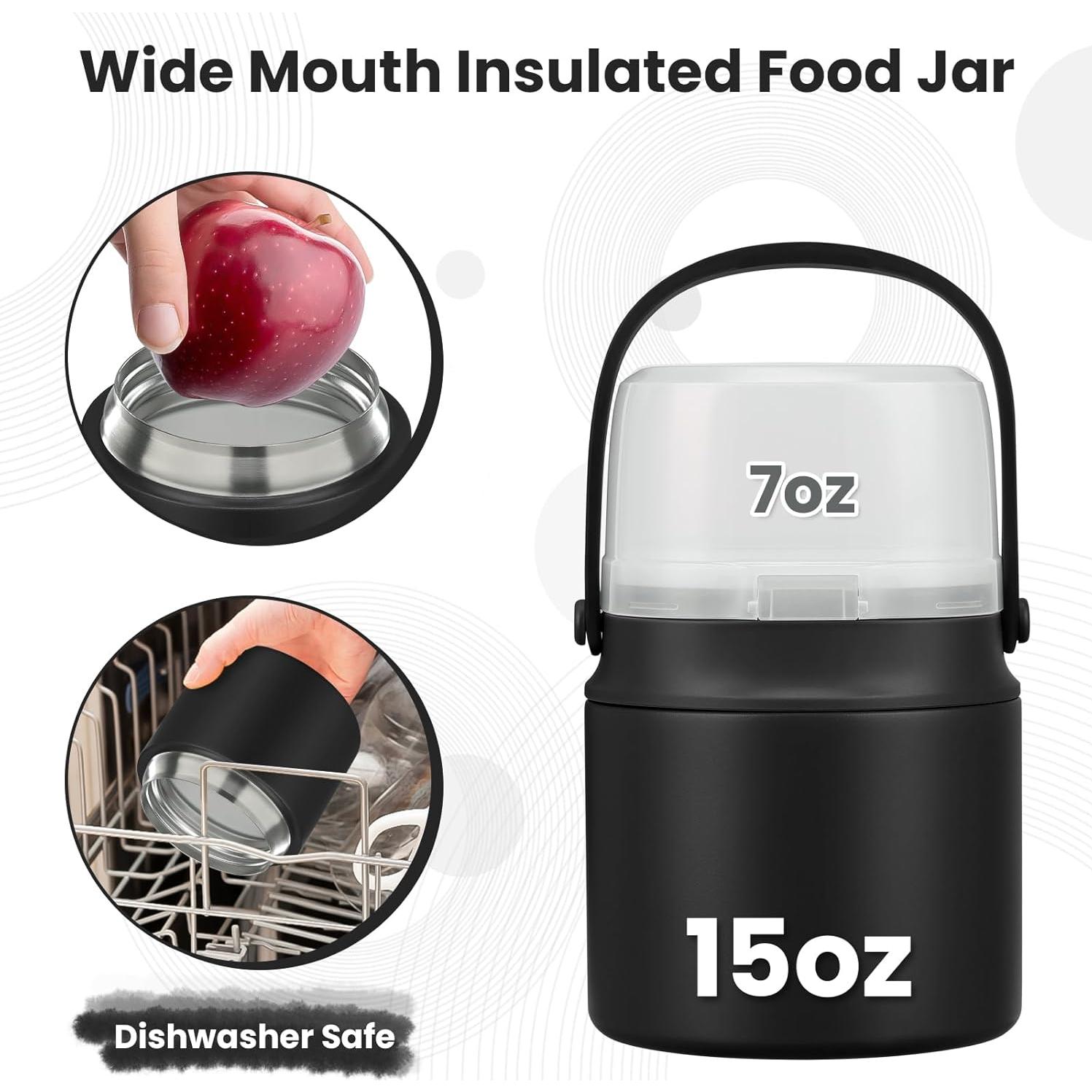 Tarro de Comida Aislado BEAQUEE 15oz 2-en-1 Negro