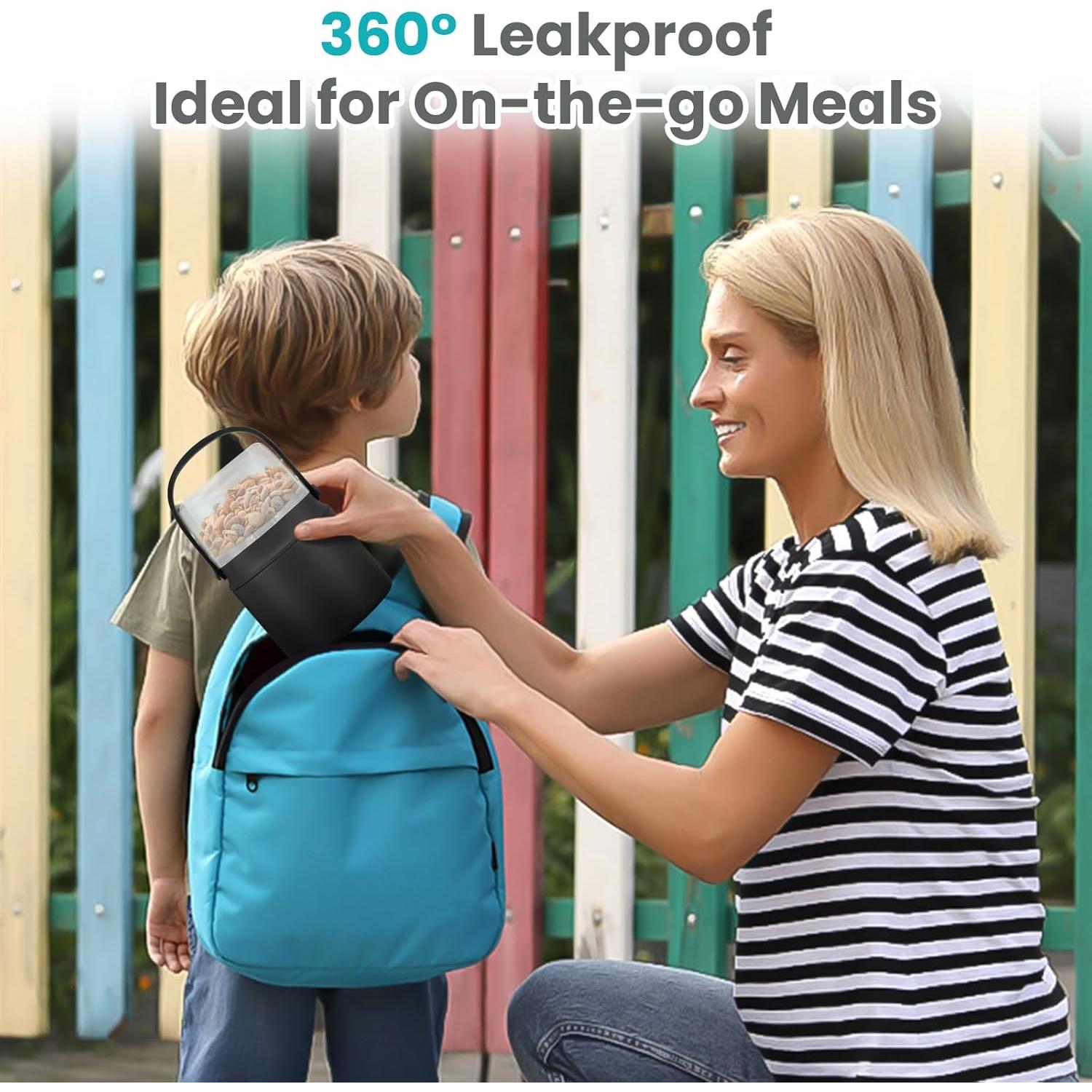 Tarro de Comida Aislado BEAQUEE 15oz 2-en-1 Negro